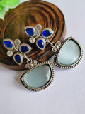 Oxidised Silver Look-Alike Stone D-Shape Dangler Earrings | Sarichka