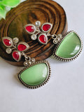 Oxidised Silver Look-Alike Stone D-Shape Dangler Earrings | Sarichka