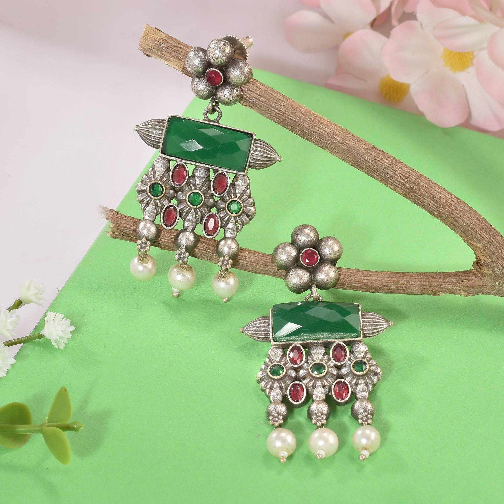 Antique Oxidised Meenakari Earrings | Sarichka