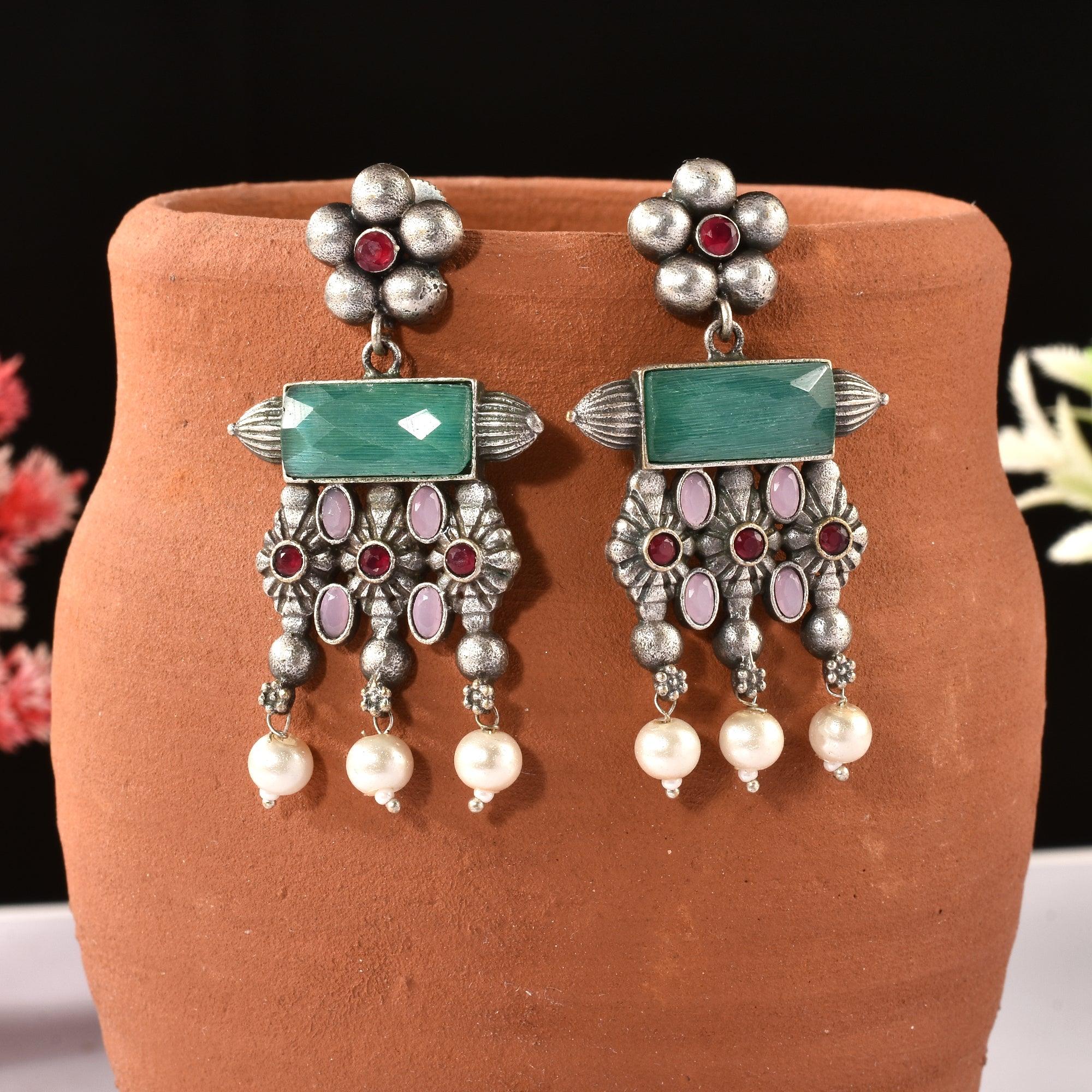 Antique Oxidised Meenakari Earrings | Sarichka