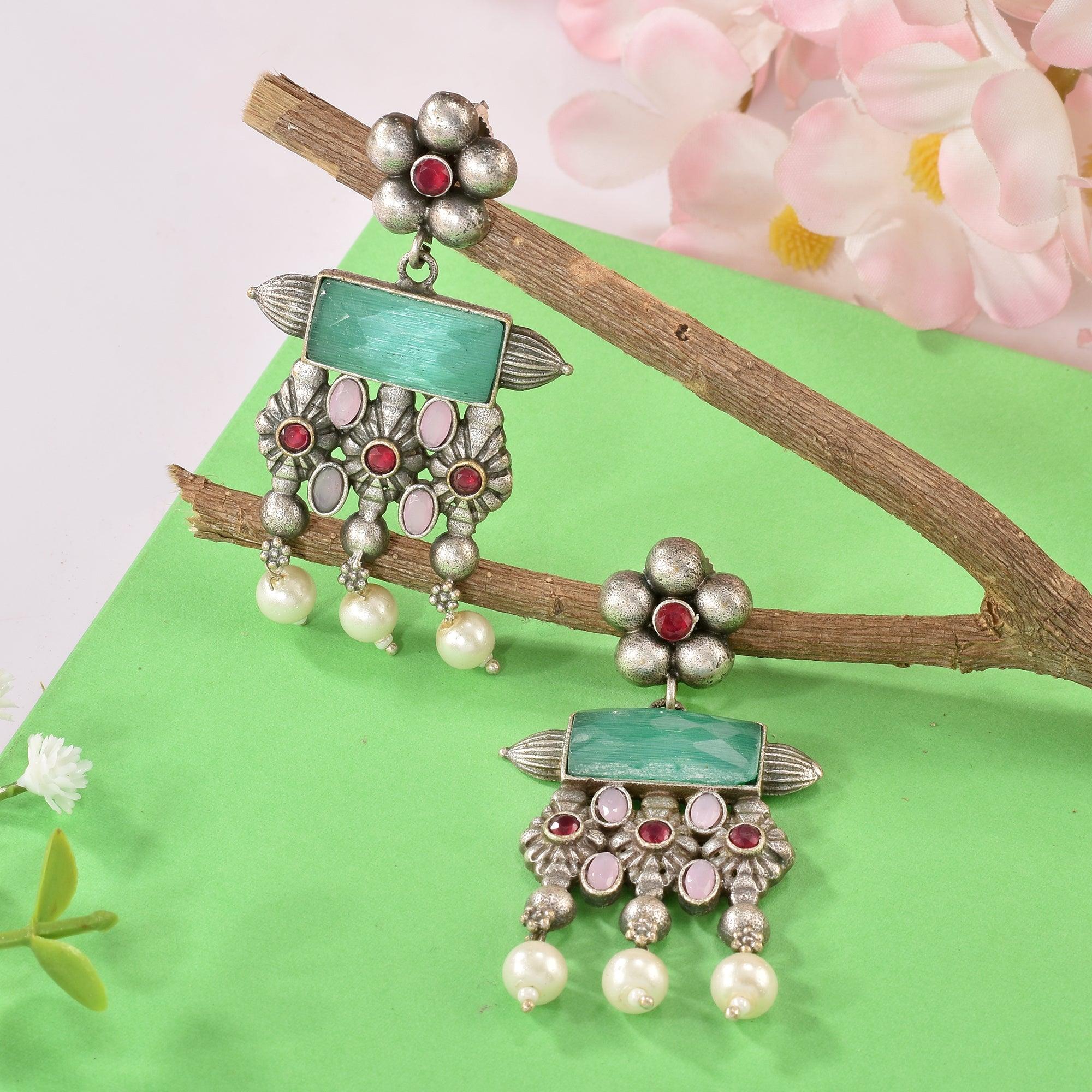Antique Oxidised Meenakari Earrings | Sarichka