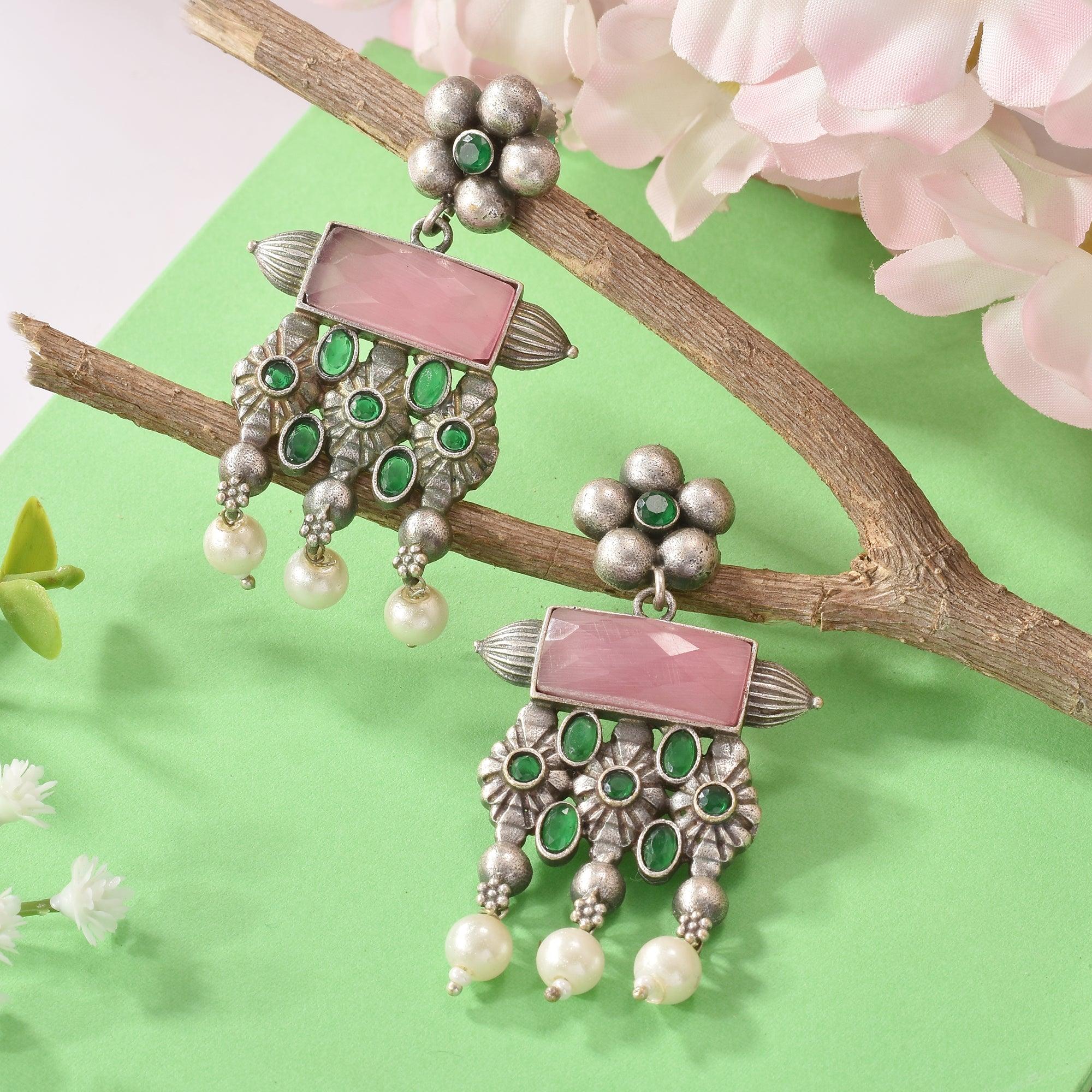 Antique Oxidised Meenakari Earrings | Sarichka