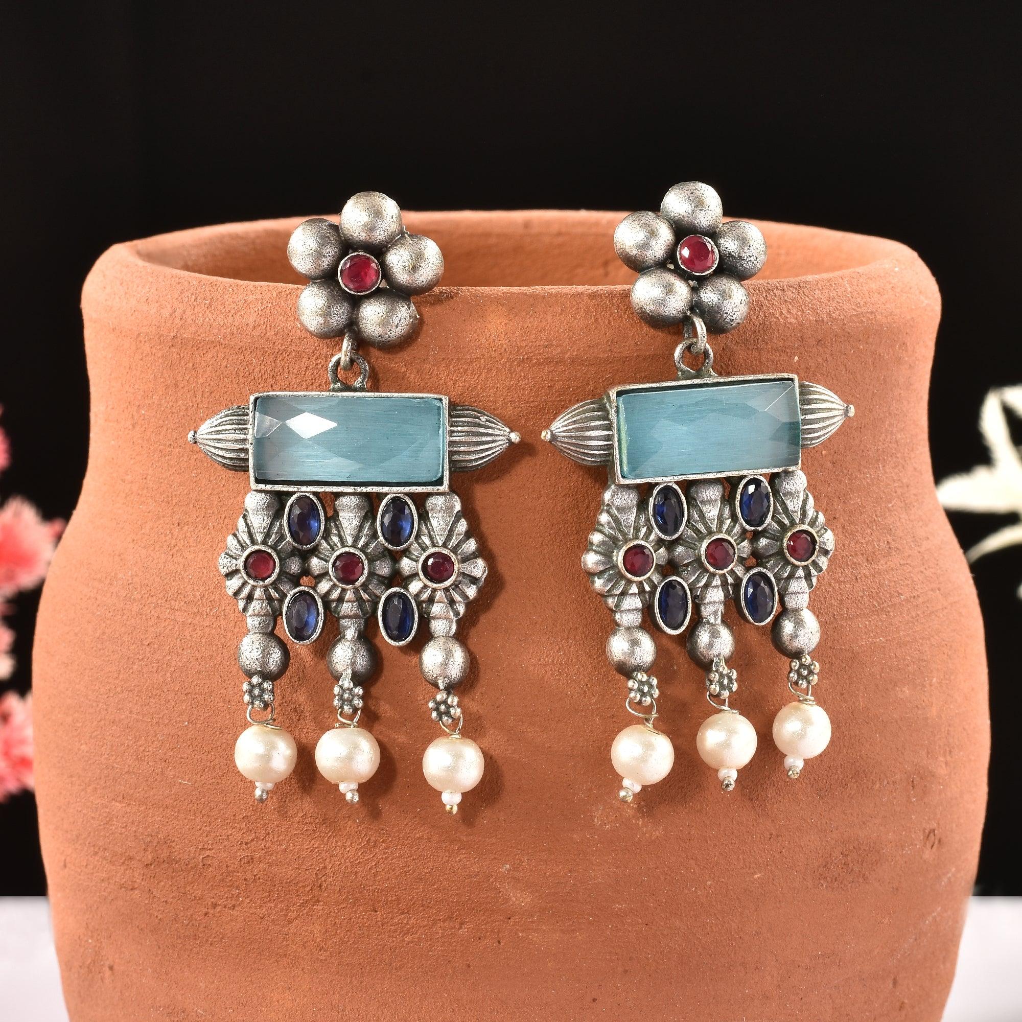 Antique Oxidised Meenakari Earrings | Sarichka