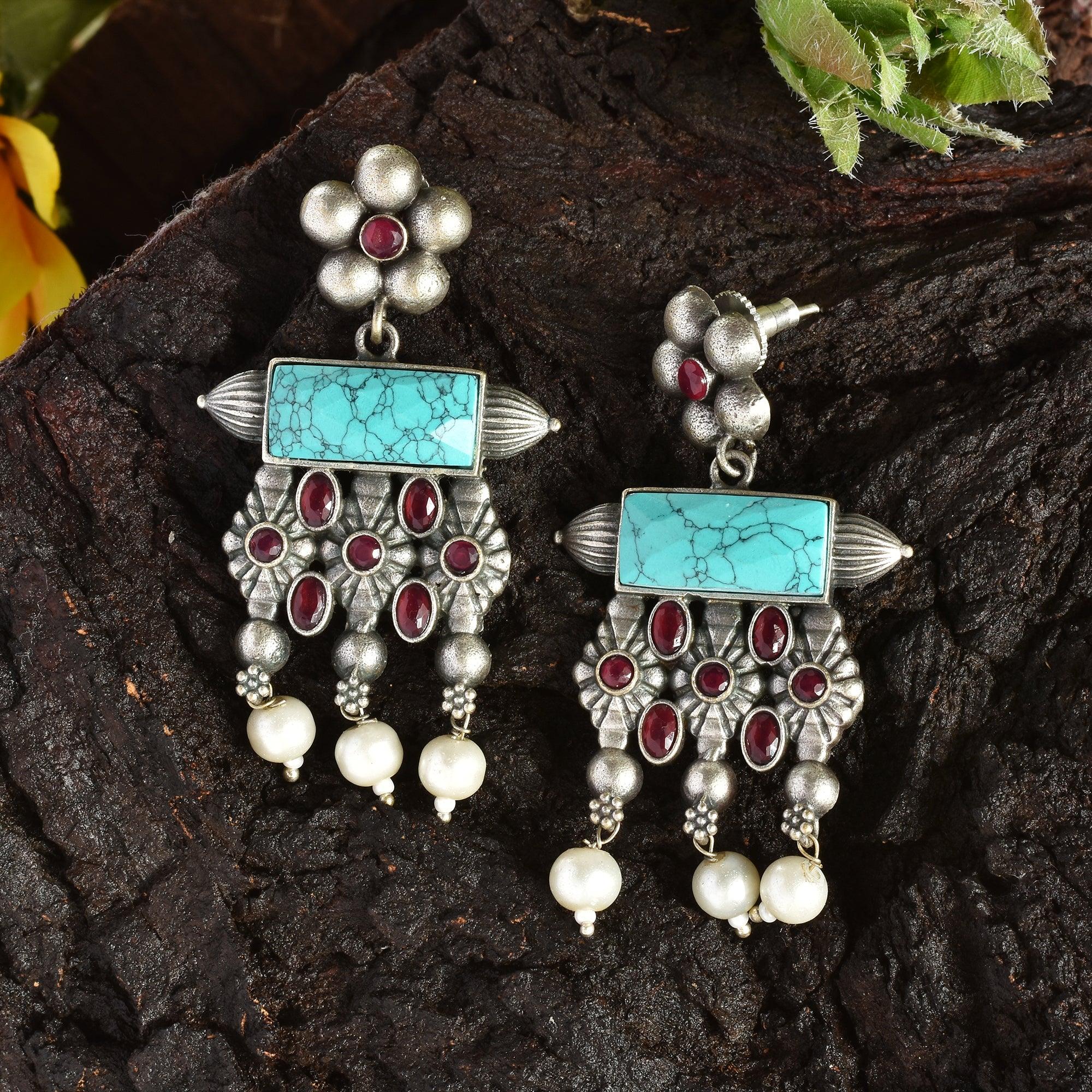 Antique Oxidised Meenakari Earrings | Sarichka