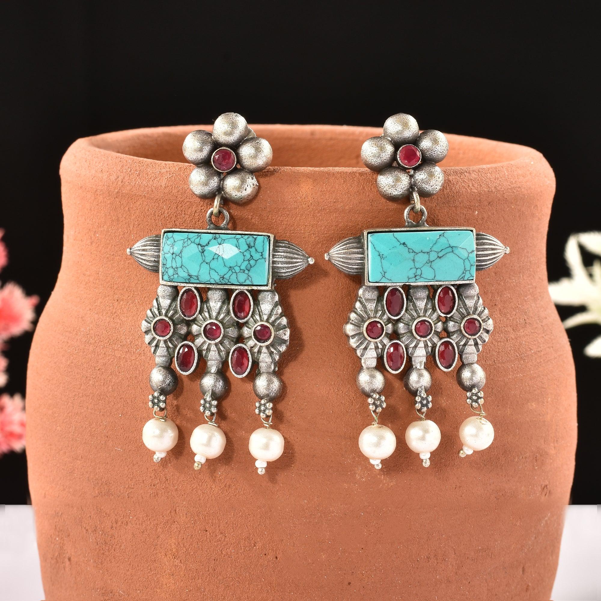 Antique Oxidised Meenakari Earrings | Sarichka