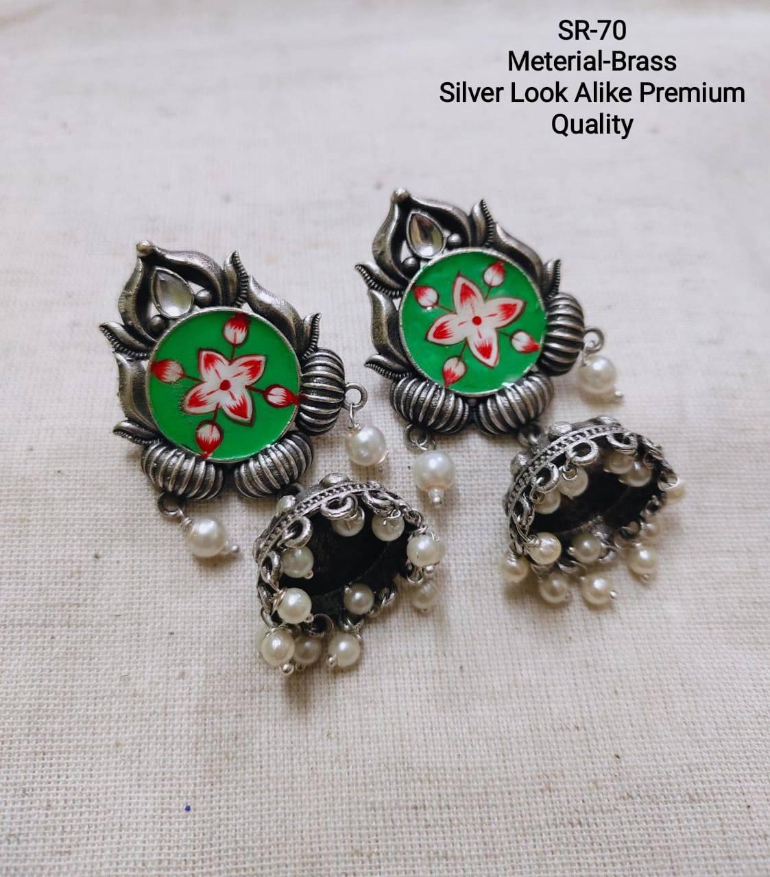 Round Shaped Enamel Jhumka Earring with Pearl | Sarichka