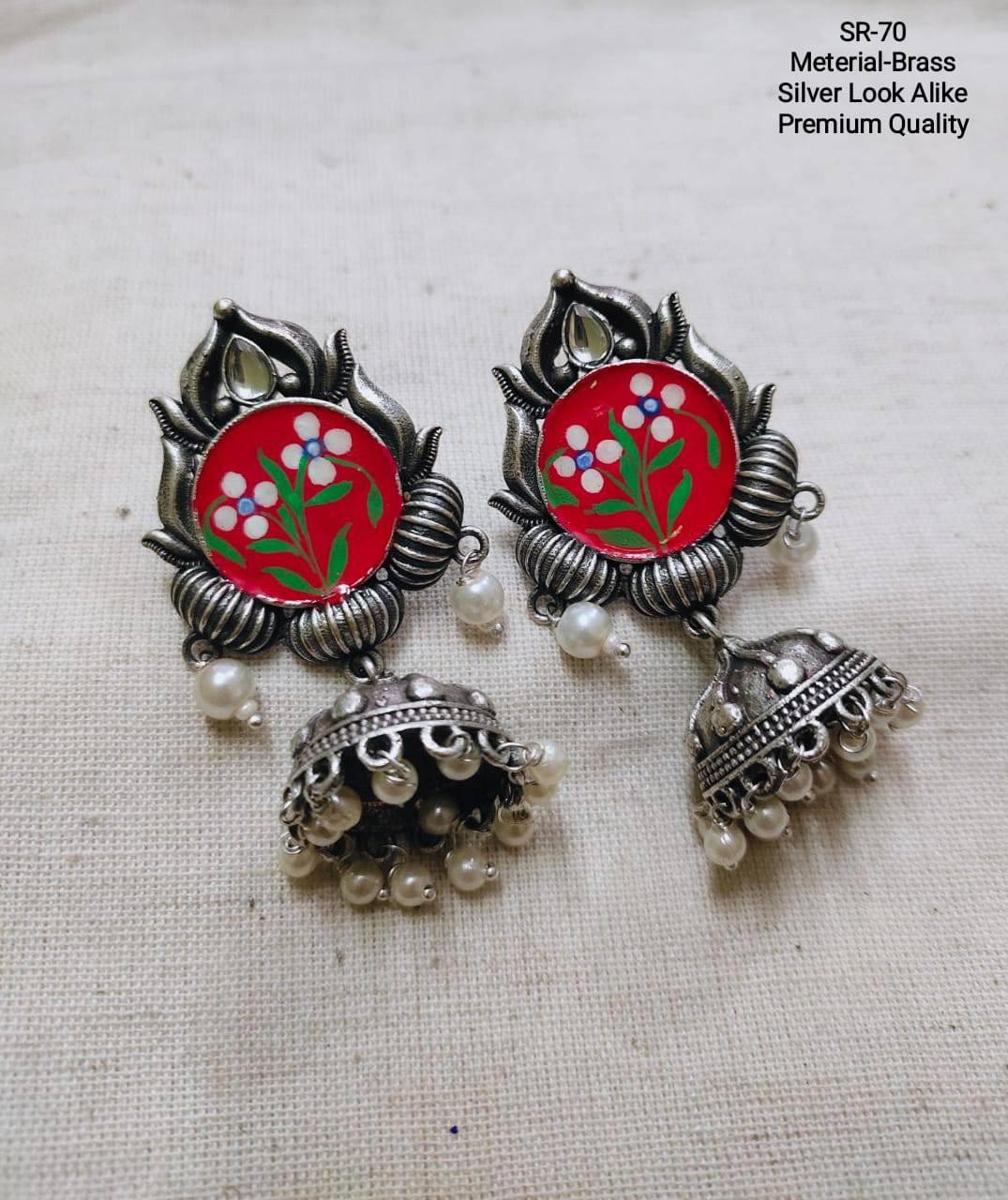 Round Shaped Enamel Jhumka Earring with Pearl | Sarichka
