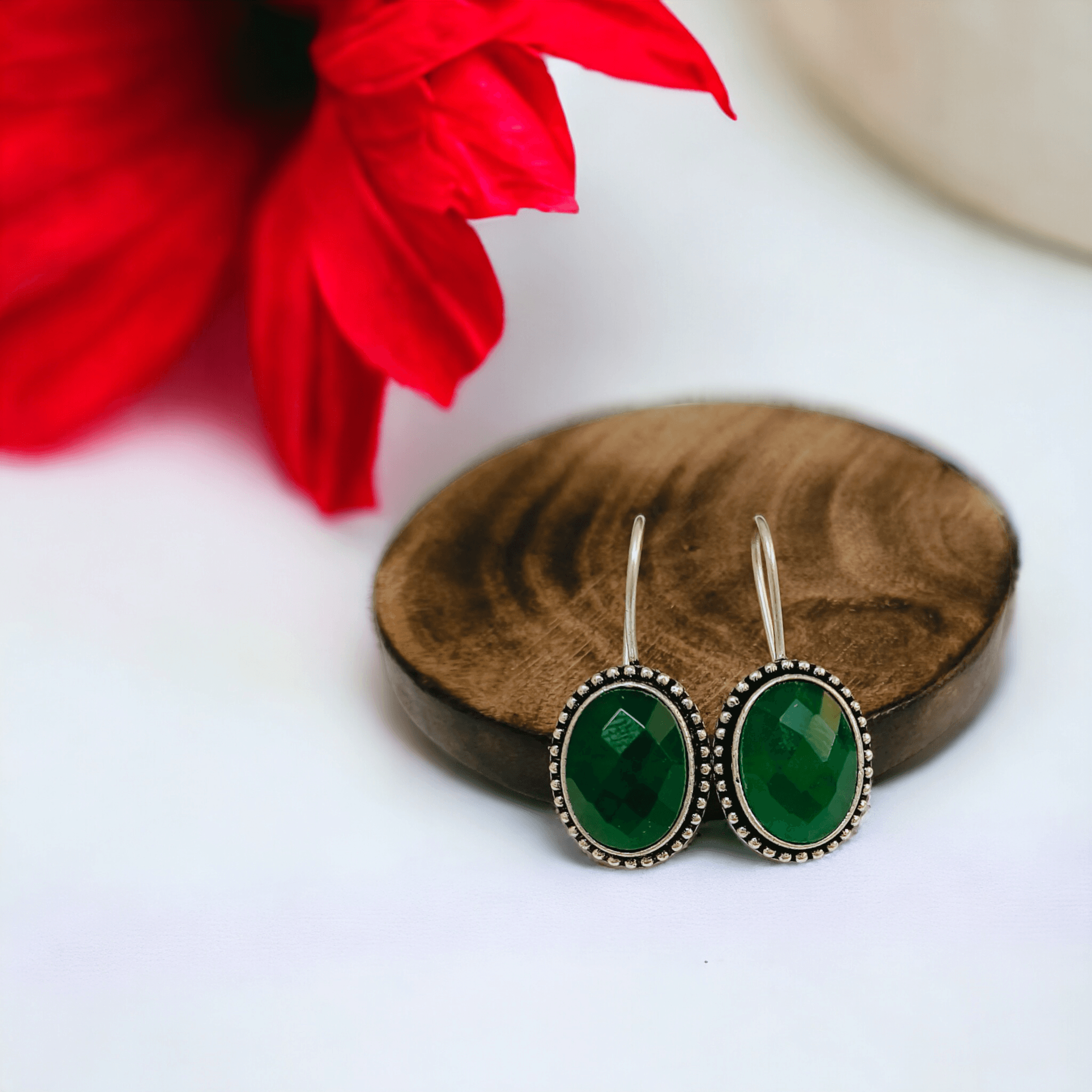 Trendy Stone Oxidized Hook Earring