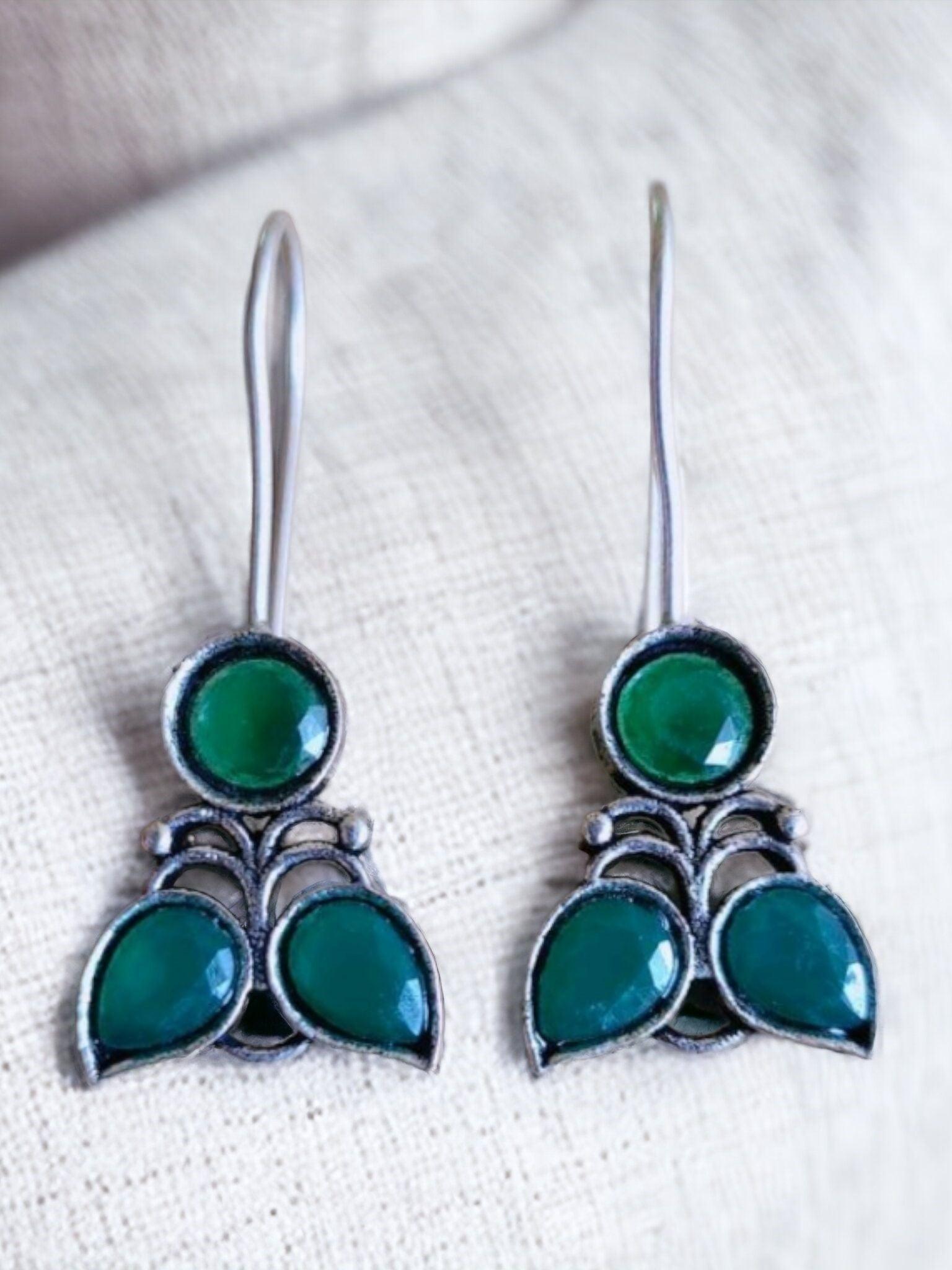 Vibrant Multicolor German Silver Hook Earrings for Daily Wear | Sarichka