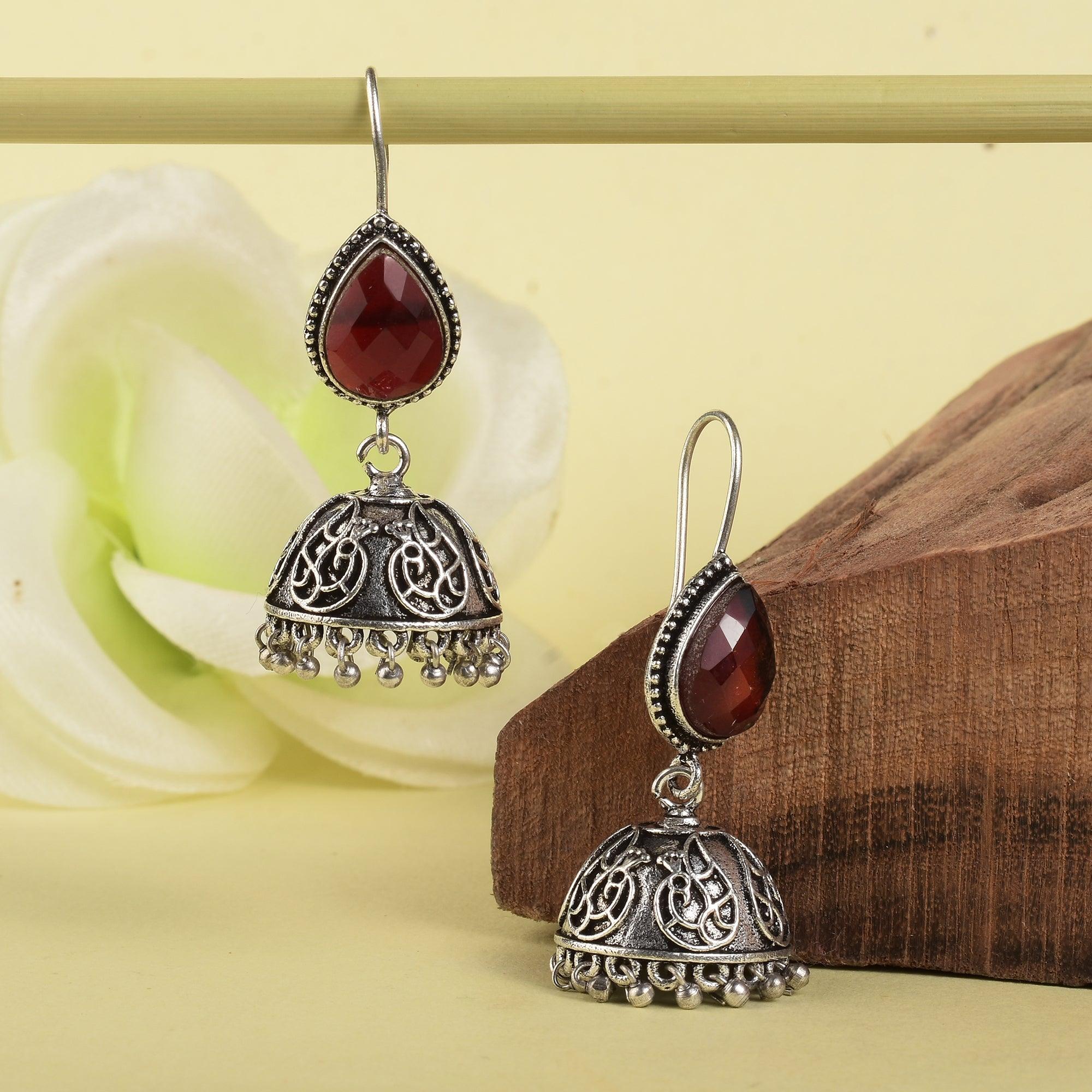 Sarichka Traditional Stone Hook Jhumka Earrings - Sarichka Fashion