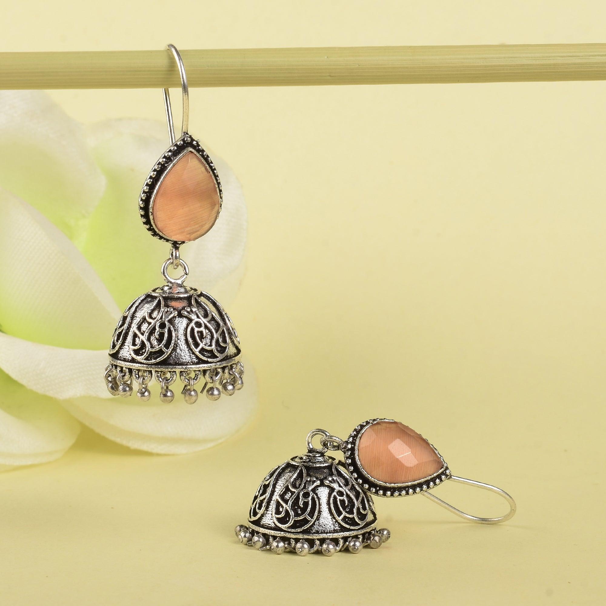 Sarichka Traditional Stone Hook Jhumka Earrings - Sarichka Fashion