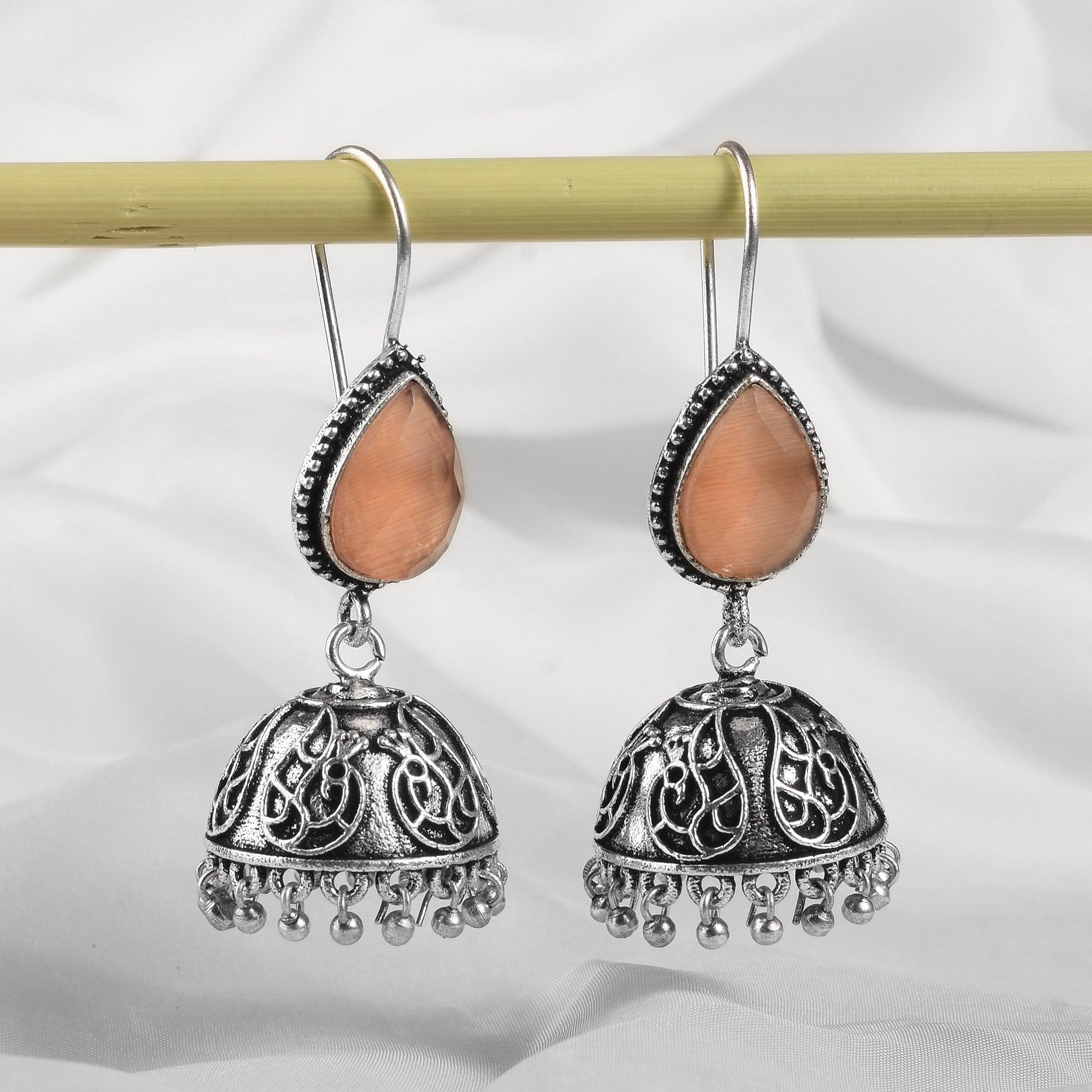 Sarichka Traditional Stone Hook Jhumka Earrings - Sarichka Fashion
