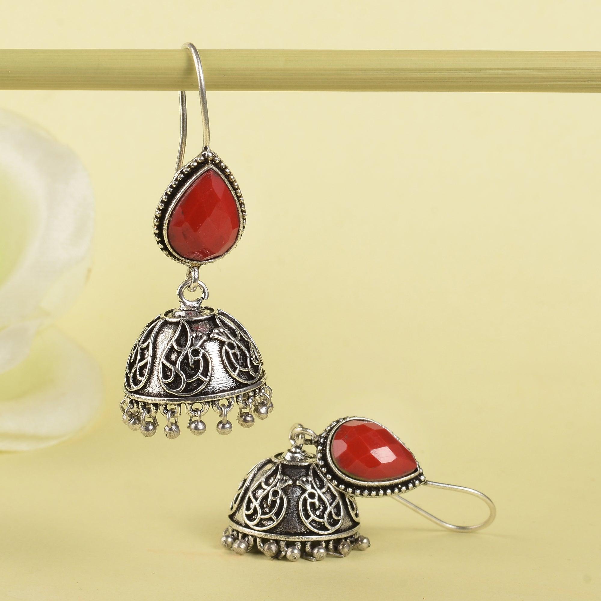 Sarichka Traditional Stone Hook Jhumka Earrings - Sarichka Fashion