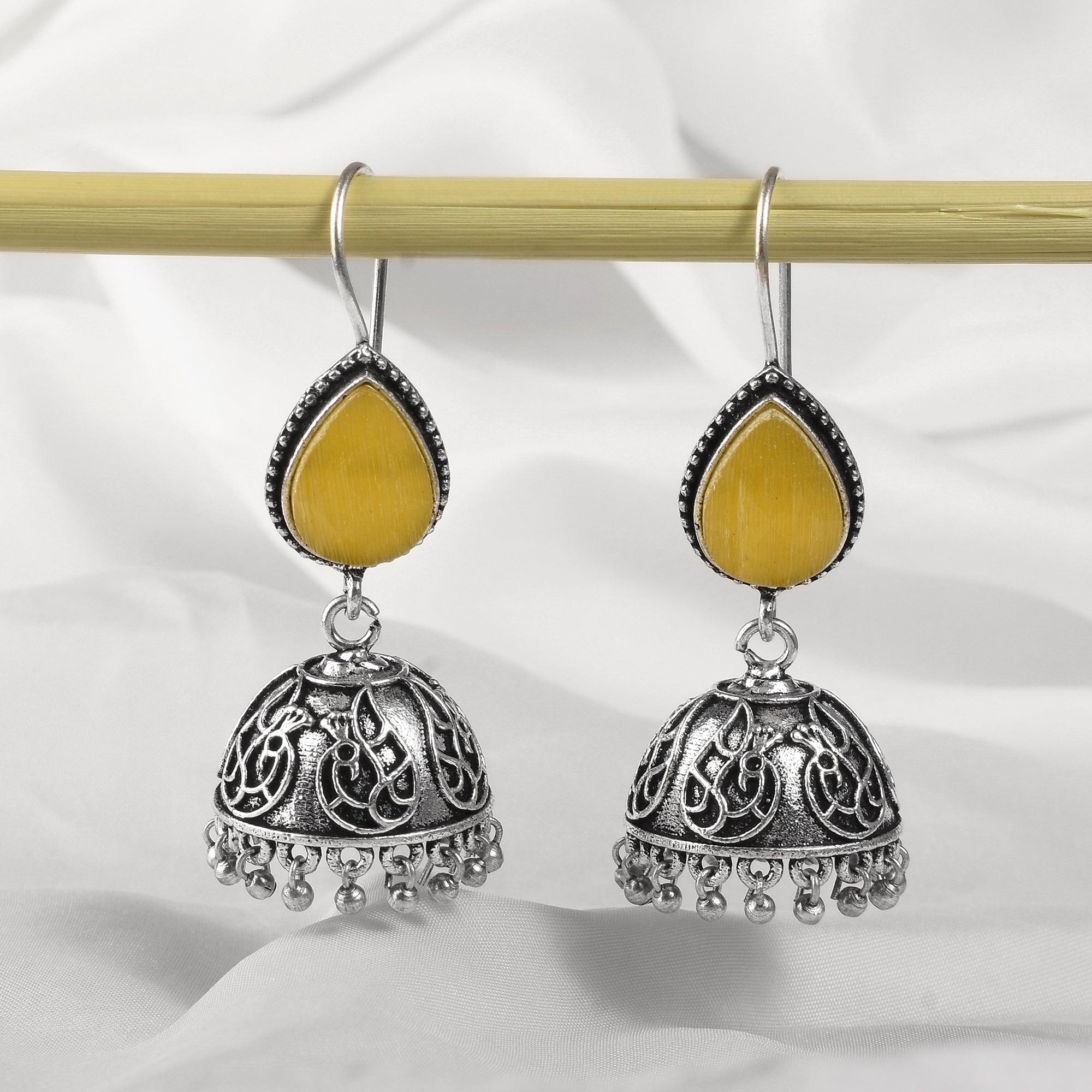 Sarichka Traditional Stone Hook Jhumka Earrings - Sarichka Fashion