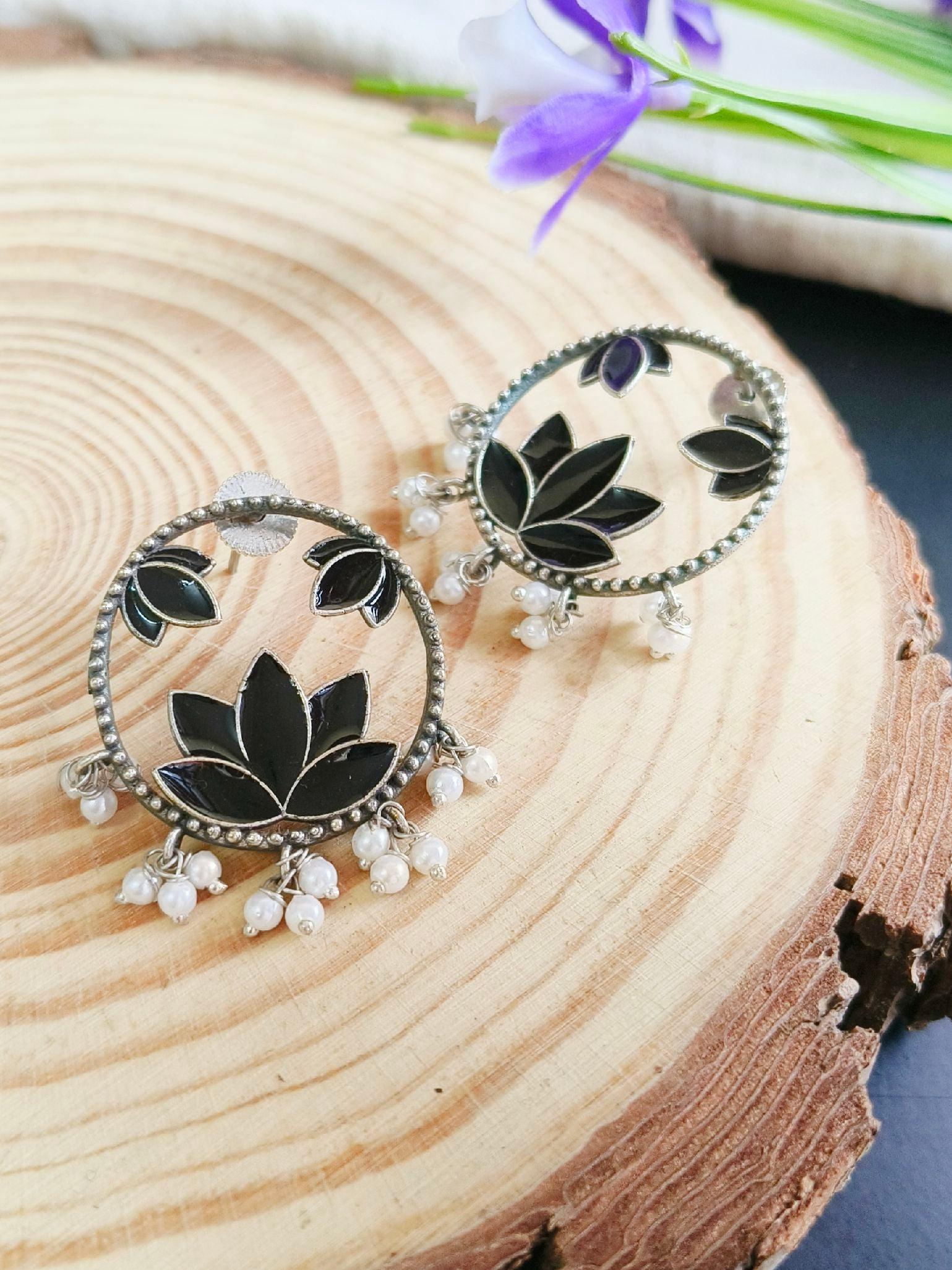 Lotus Style Enamel Earrings | Sarichka
