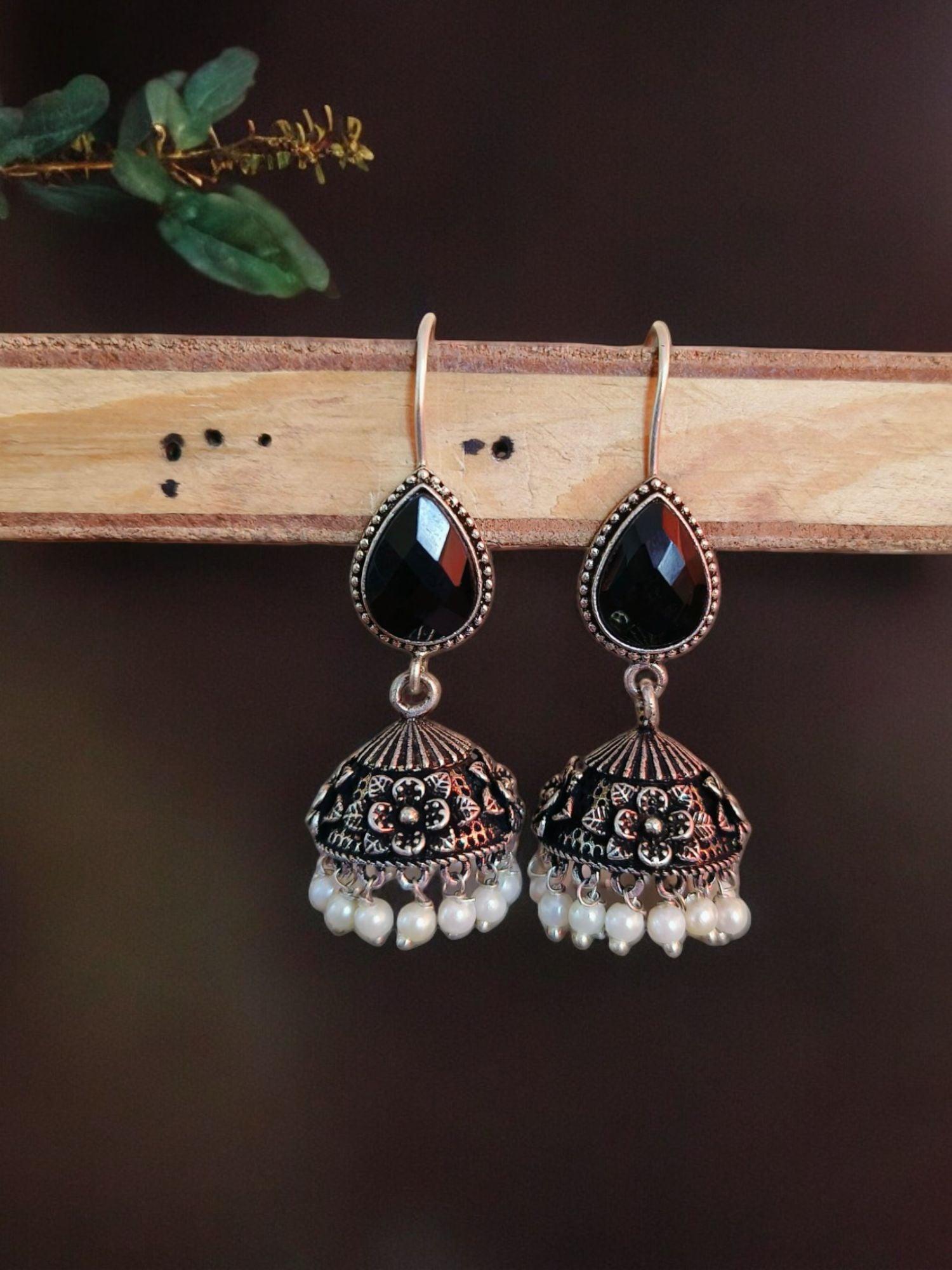 Shiny Hook Earrings Oxidized Silver Plated