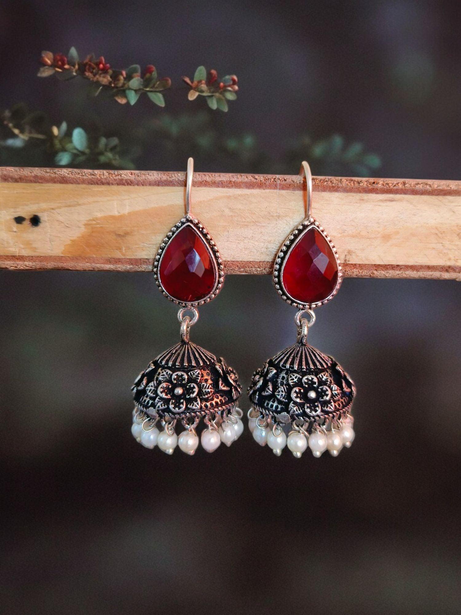 Shiny Hook Earrings Oxidized Silver Plated