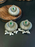 Designer Silver Replica Pearl Drops Stud Earrings & Adjustable Ring | Sarichka
