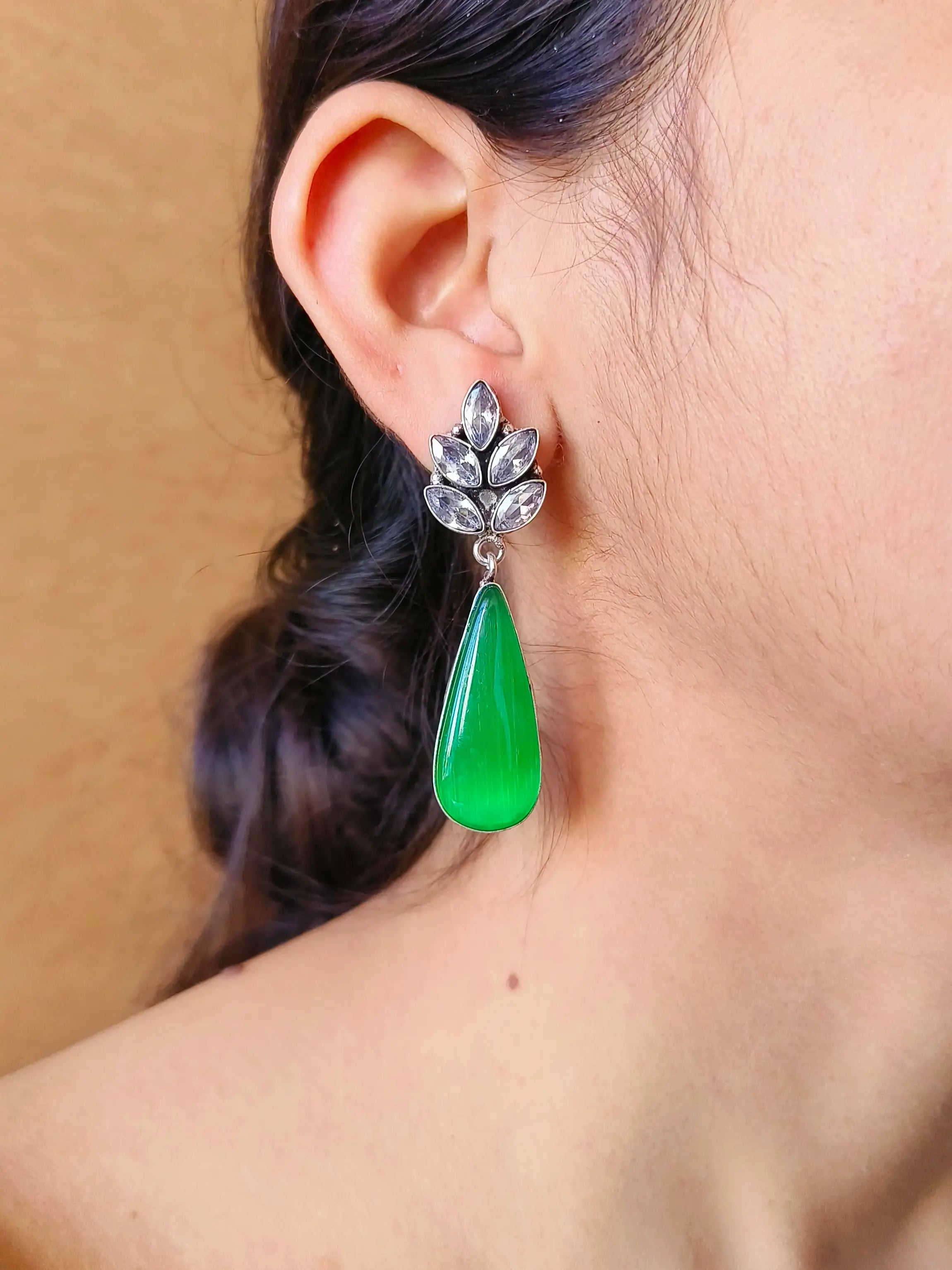 Oxidised Monalisa Stone Dangler Earrings for Special Occasions | Sarichka