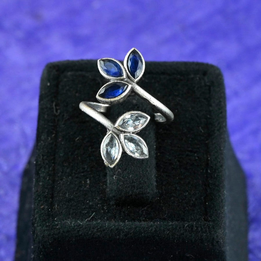 Bold Oxidised Floral Statement Adjustable Finger Ring | Sarichka Fashion