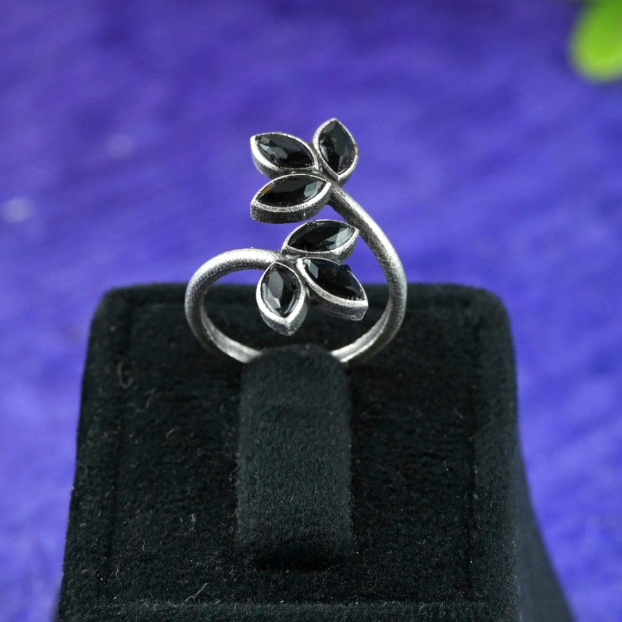 Bold Oxidised Floral Statement Adjustable Finger Ring | Sarichka Fashion