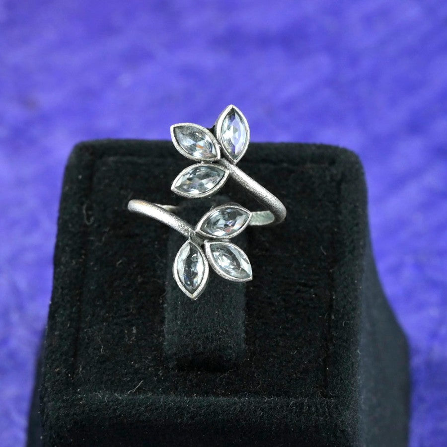 Bold Oxidised Floral Statement Adjustable Finger Ring | Sarichka Fashion