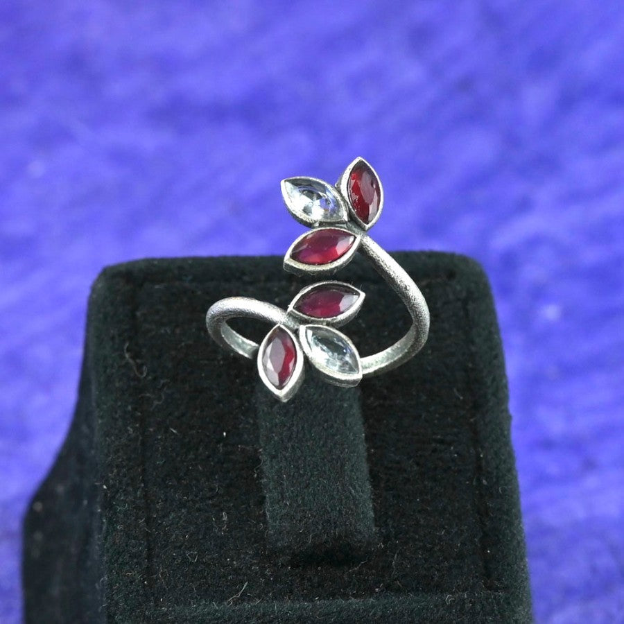 Bold Oxidised Floral Statement Adjustable Finger Ring | Sarichka Fashion