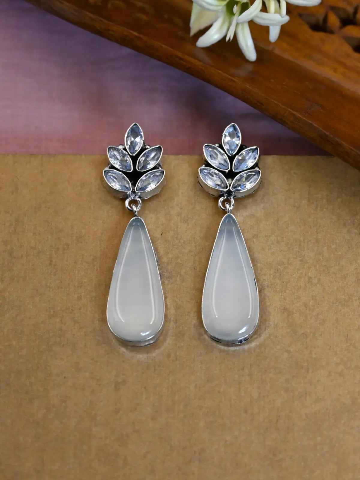 Oxidised Monalisa Stone Dangler Earrings for Special Occasions | Sarichka