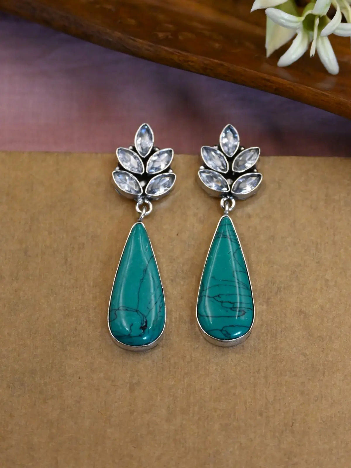 Oxidised Monalisa Stone Dangler Earrings for Special Occasions | Sarichka
