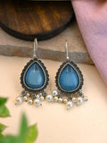 Oxidised Silver Pan-Shaped Monalisa Pearl Hook Earrings | Sarichka