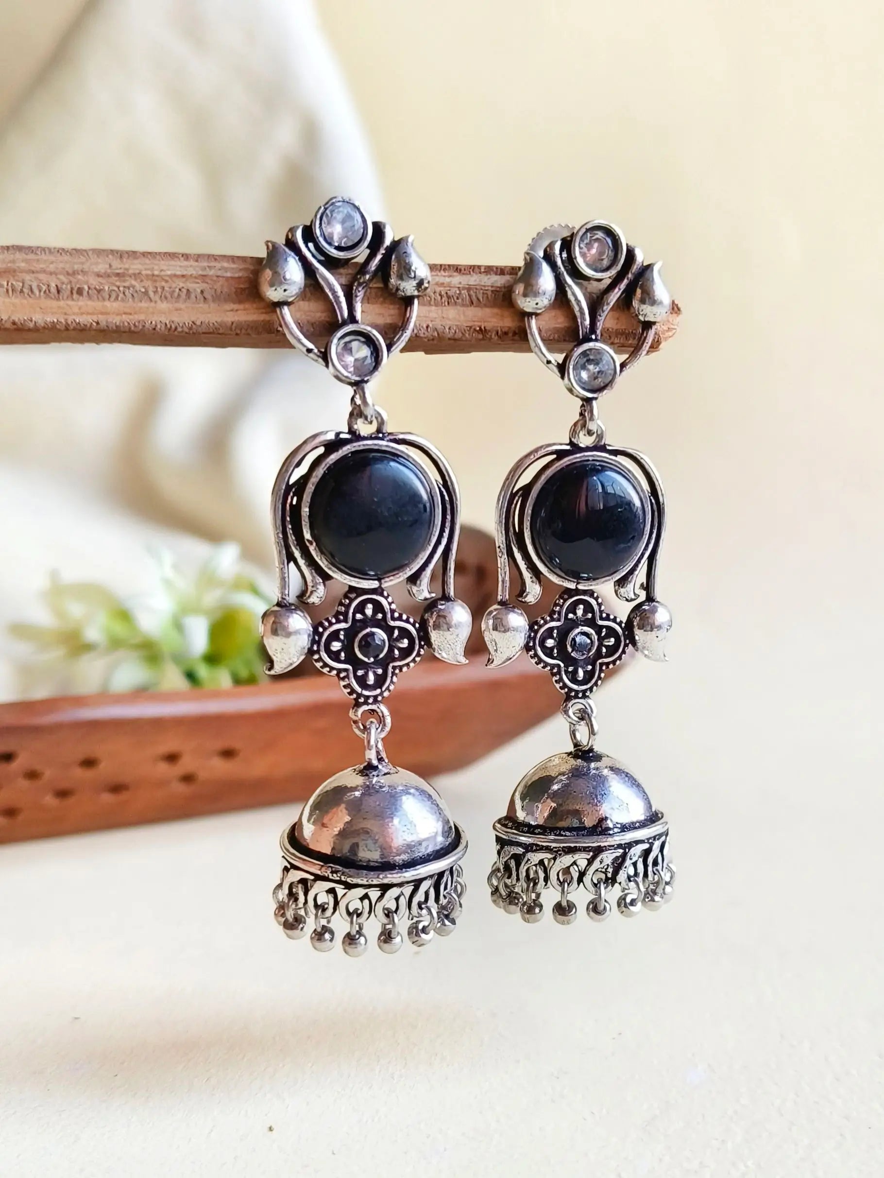 Oxidised Three-Tier Party Wear Jhumka Earrings | Sarichka