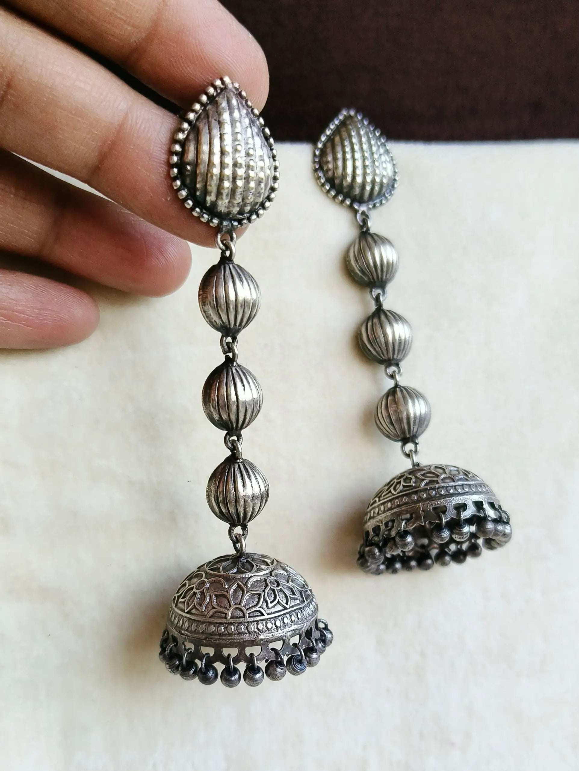 Elegant Lightweight Silver-Plated Jhumka Earrings with Trendy Design | Sarichka