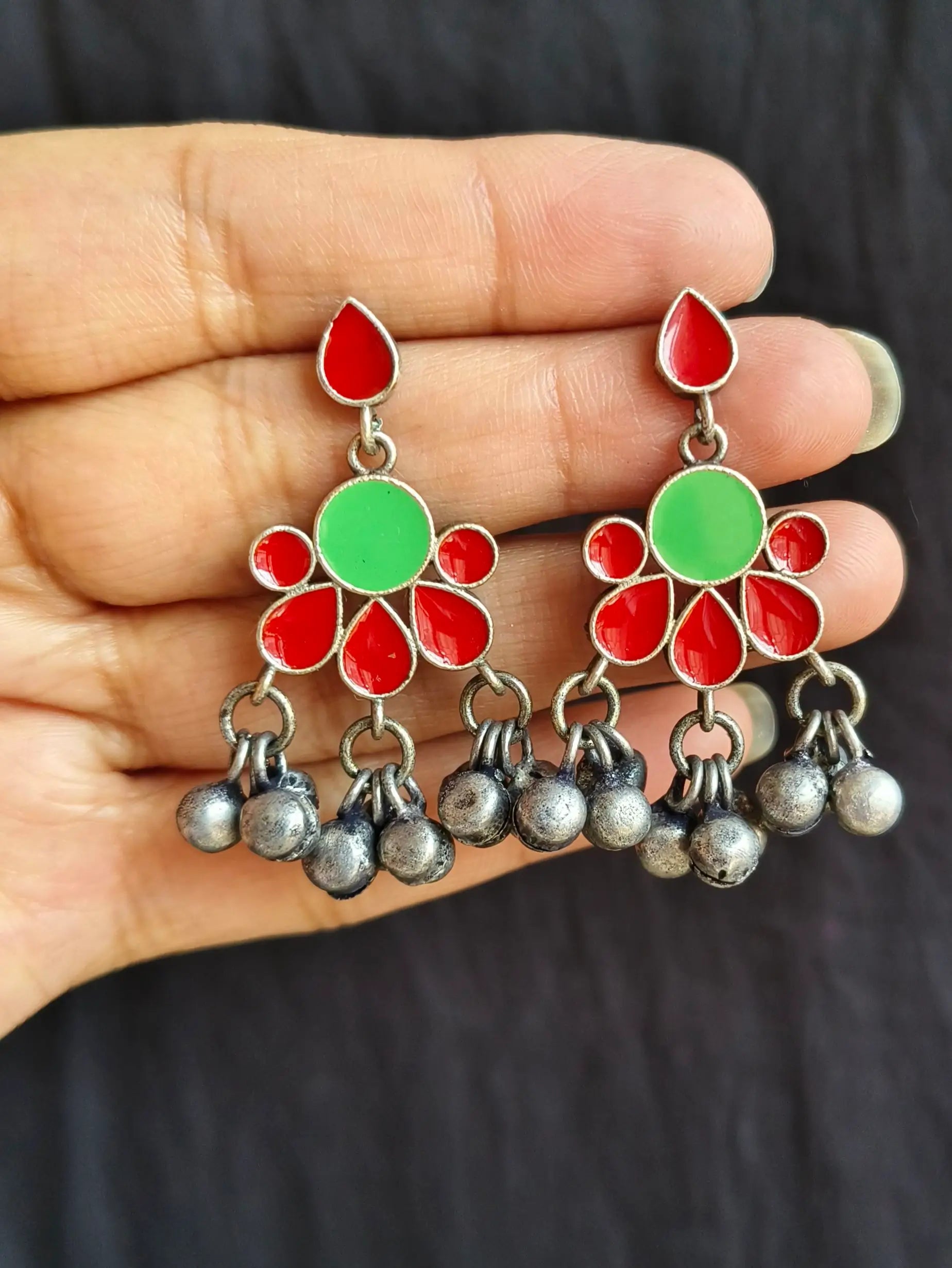 Hand-Painted Silver Enamel Danglers – Elegant & Timeless | Sarichka