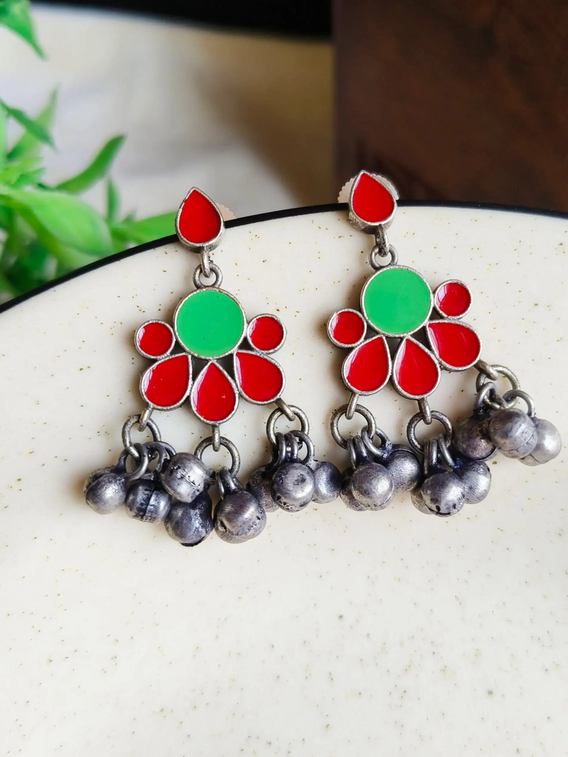 Hand-Painted Silver Enamel Danglers – Elegant & Timeless | Sarichka