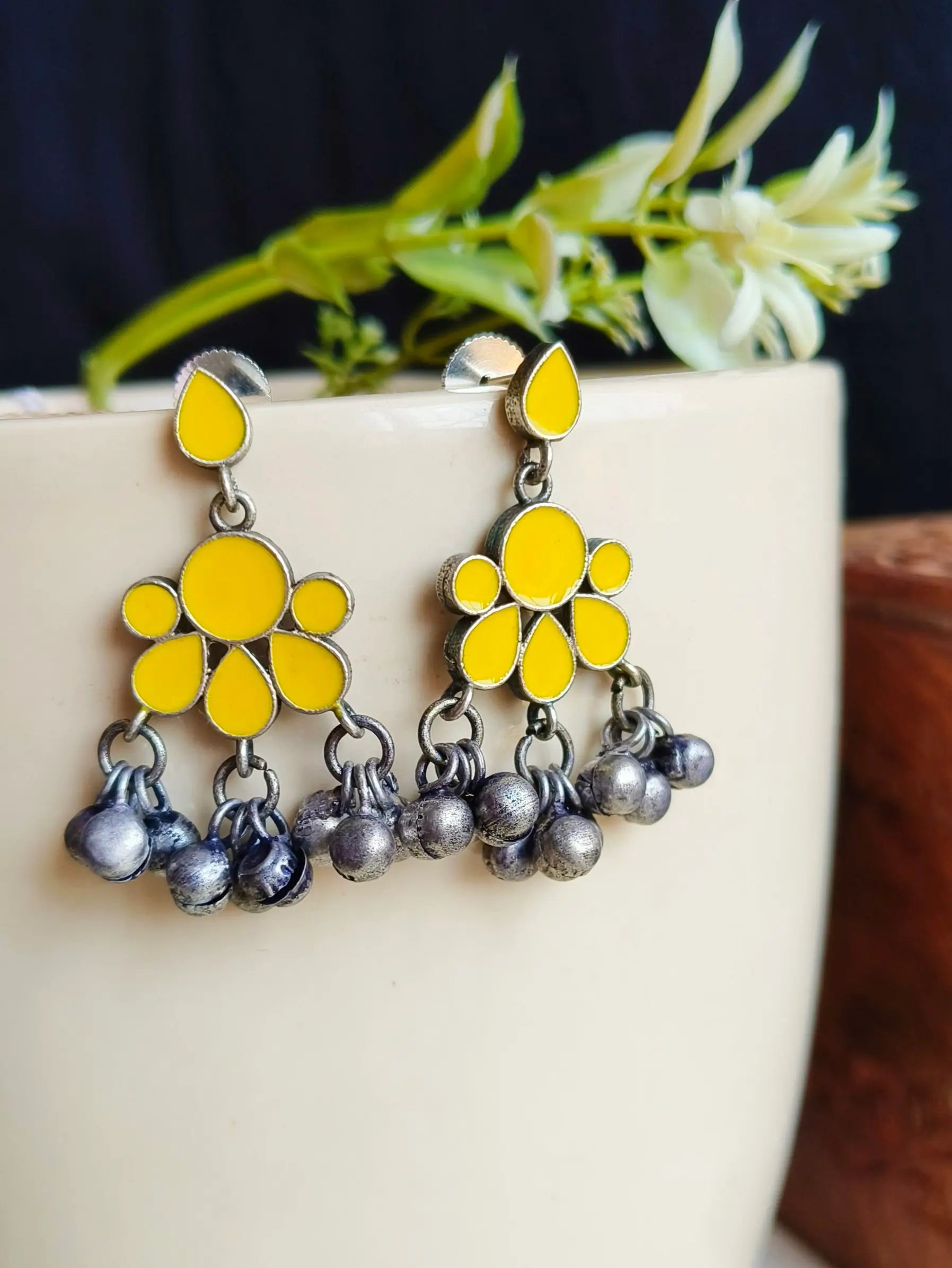 Hand-Painted Silver Enamel Danglers – Elegant & Timeless | Sarichka