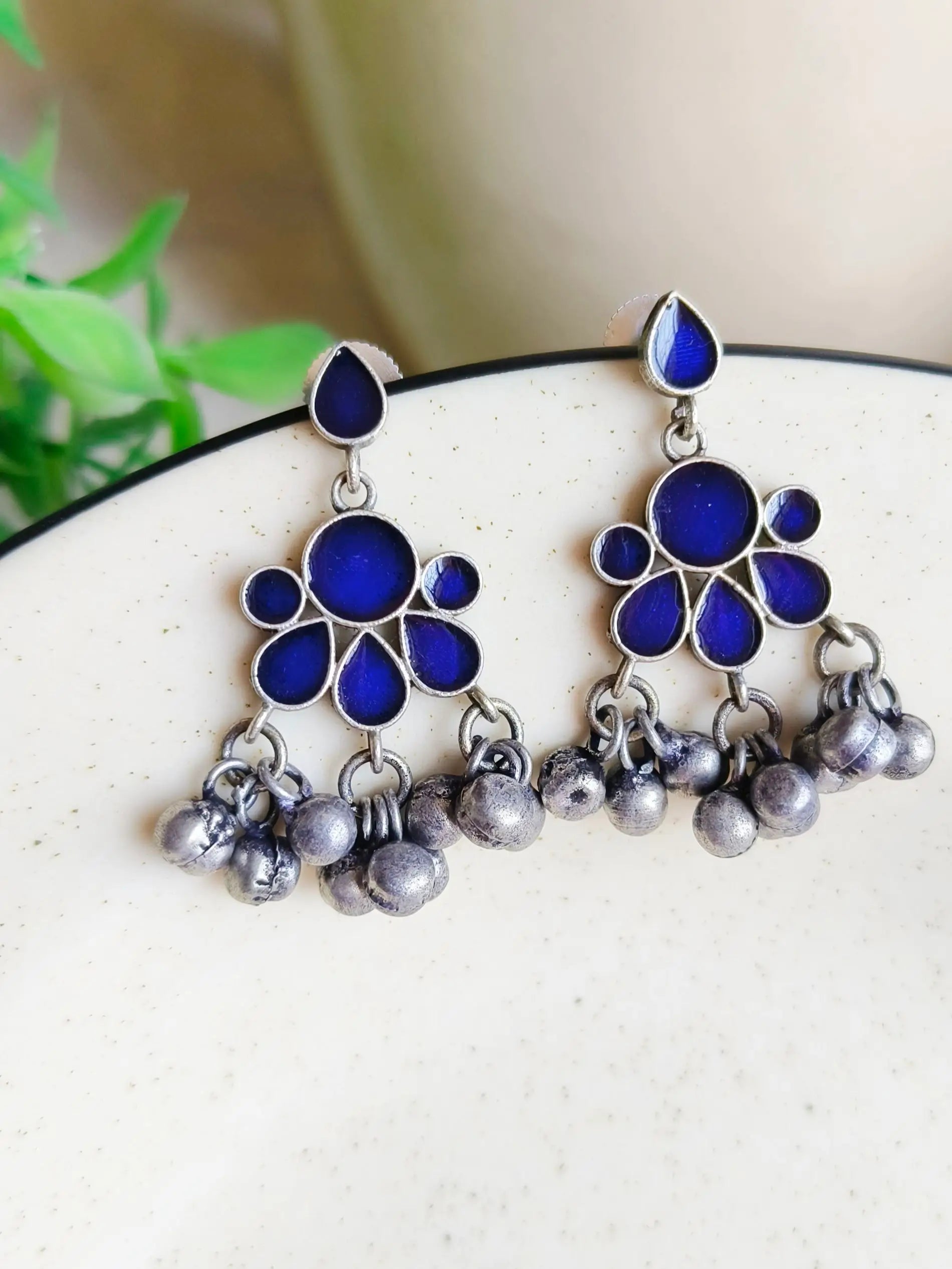 Hand-Painted Silver Enamel Danglers – Elegant & Timeless | Sarichka