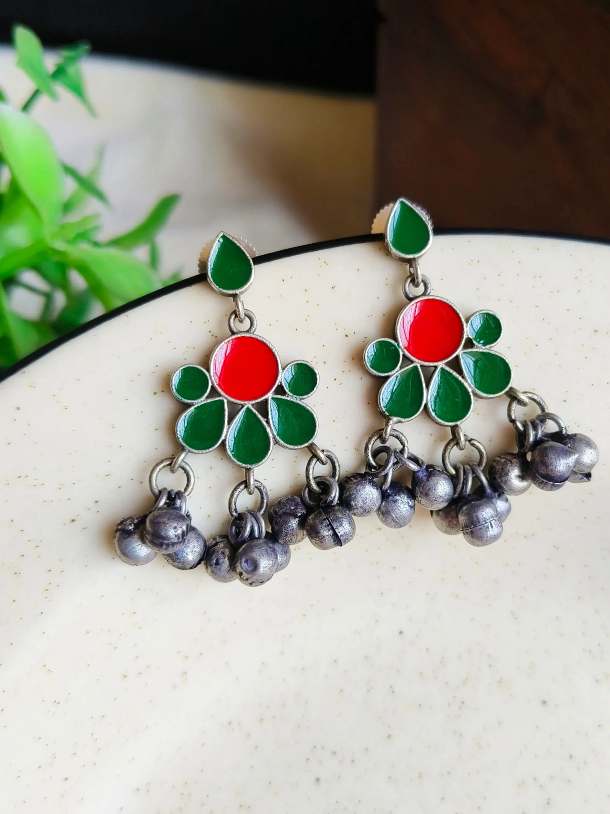 Hand-Painted Silver Enamel Danglers – Elegant & Timeless | Sarichka