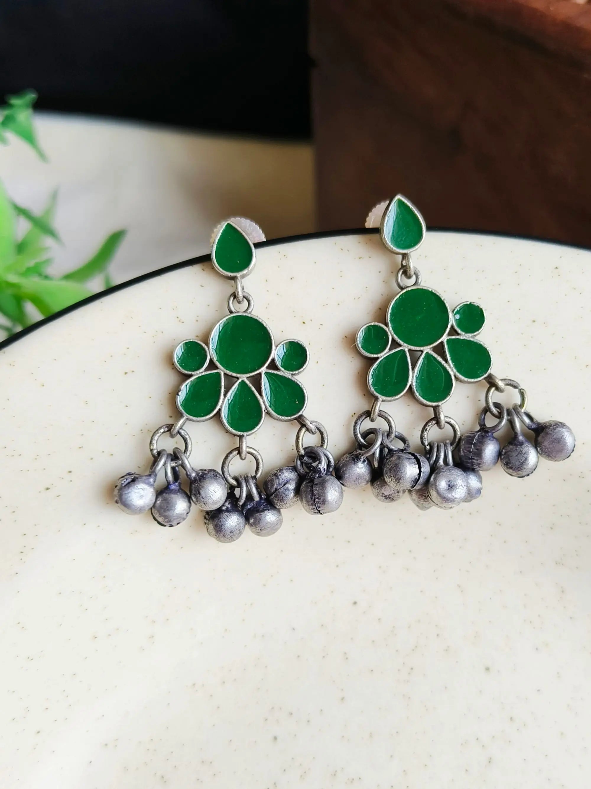 Hand-Painted Silver Enamel Danglers – Elegant & Timeless | Sarichka