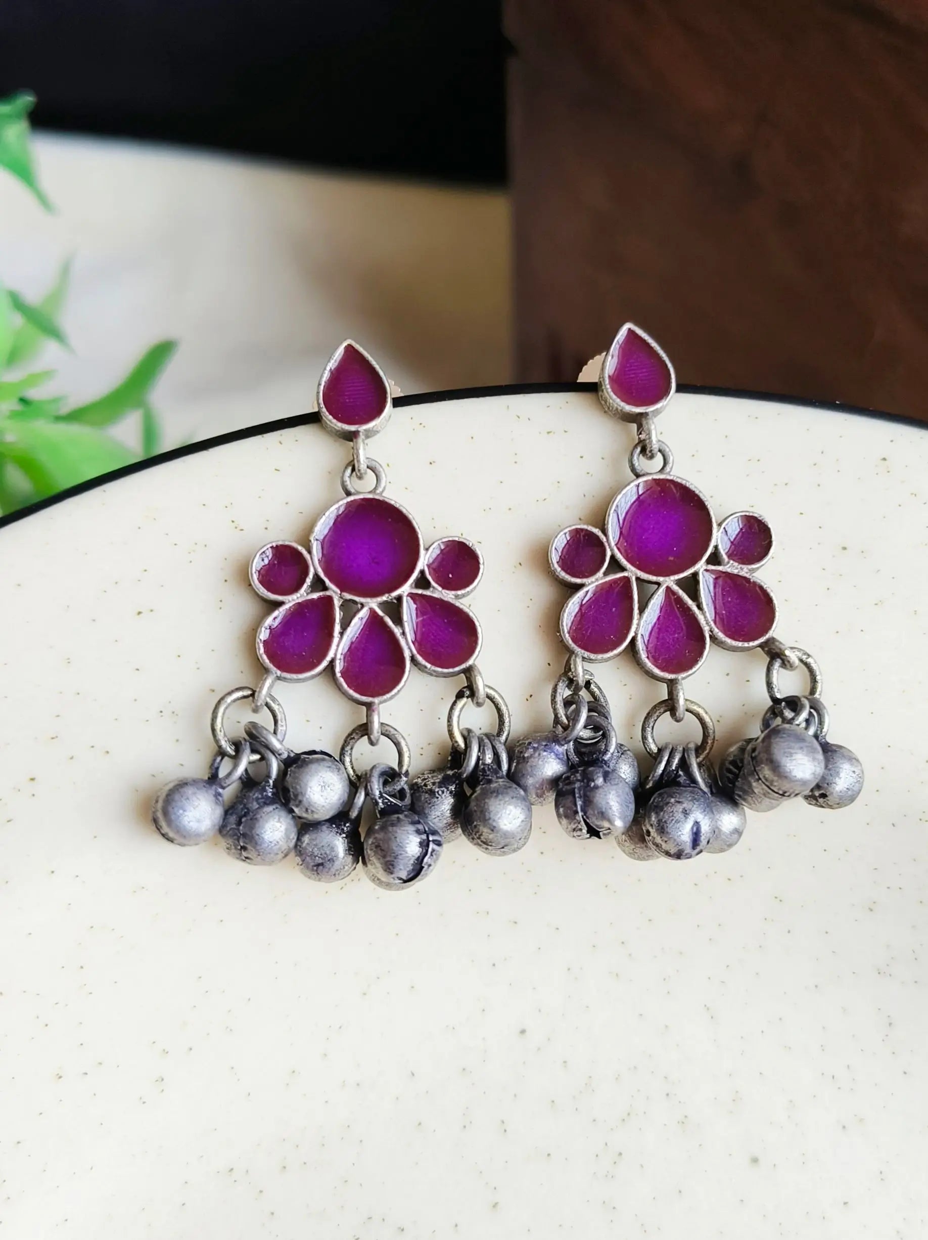 Hand-Painted Silver Enamel Danglers – Elegant & Timeless | Sarichka