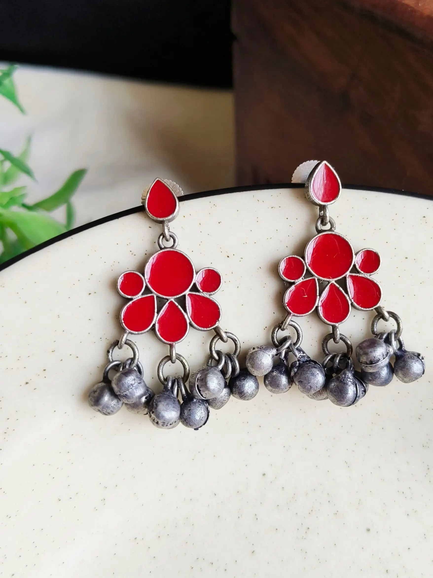 Hand-Painted Silver Enamel Danglers – Elegant & Timeless | Sarichka