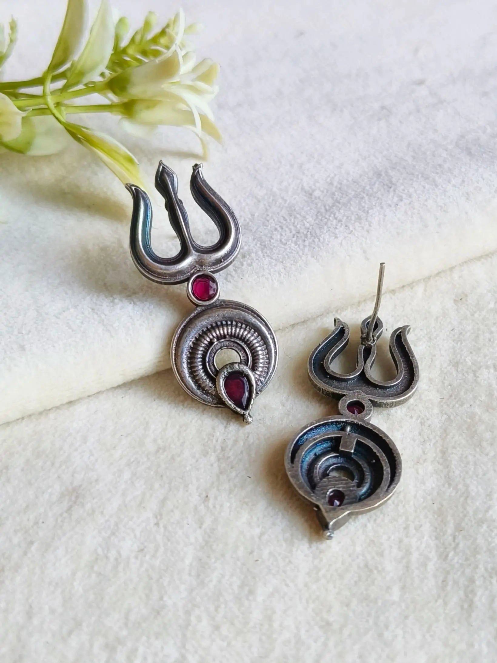 Divine 925 Silver Trishul Stud Earrings | Sarichka