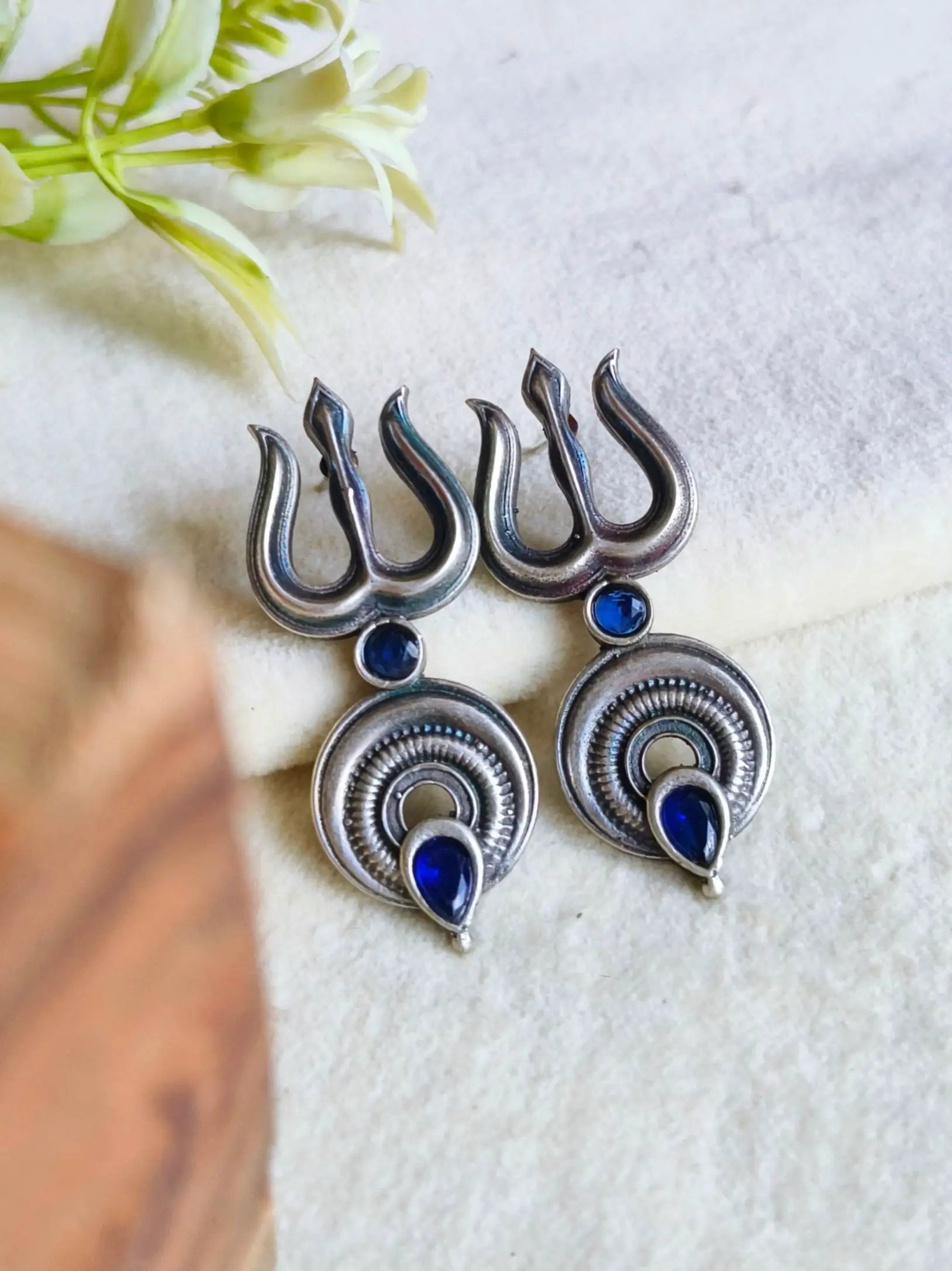Divine 925 Silver Trishul Stud Earrings | Sarichka