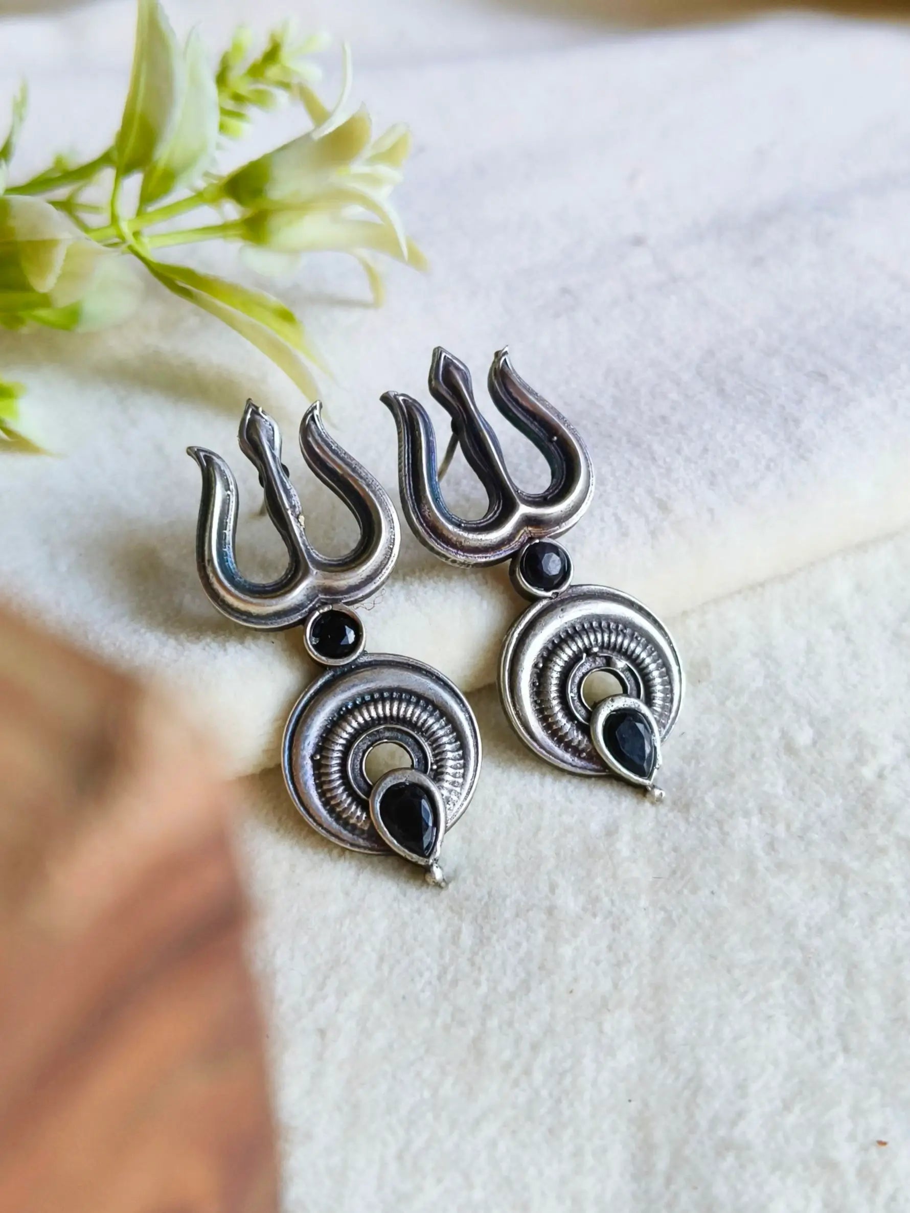 Divine 925 Silver Trishul Stud Earrings | Sarichka