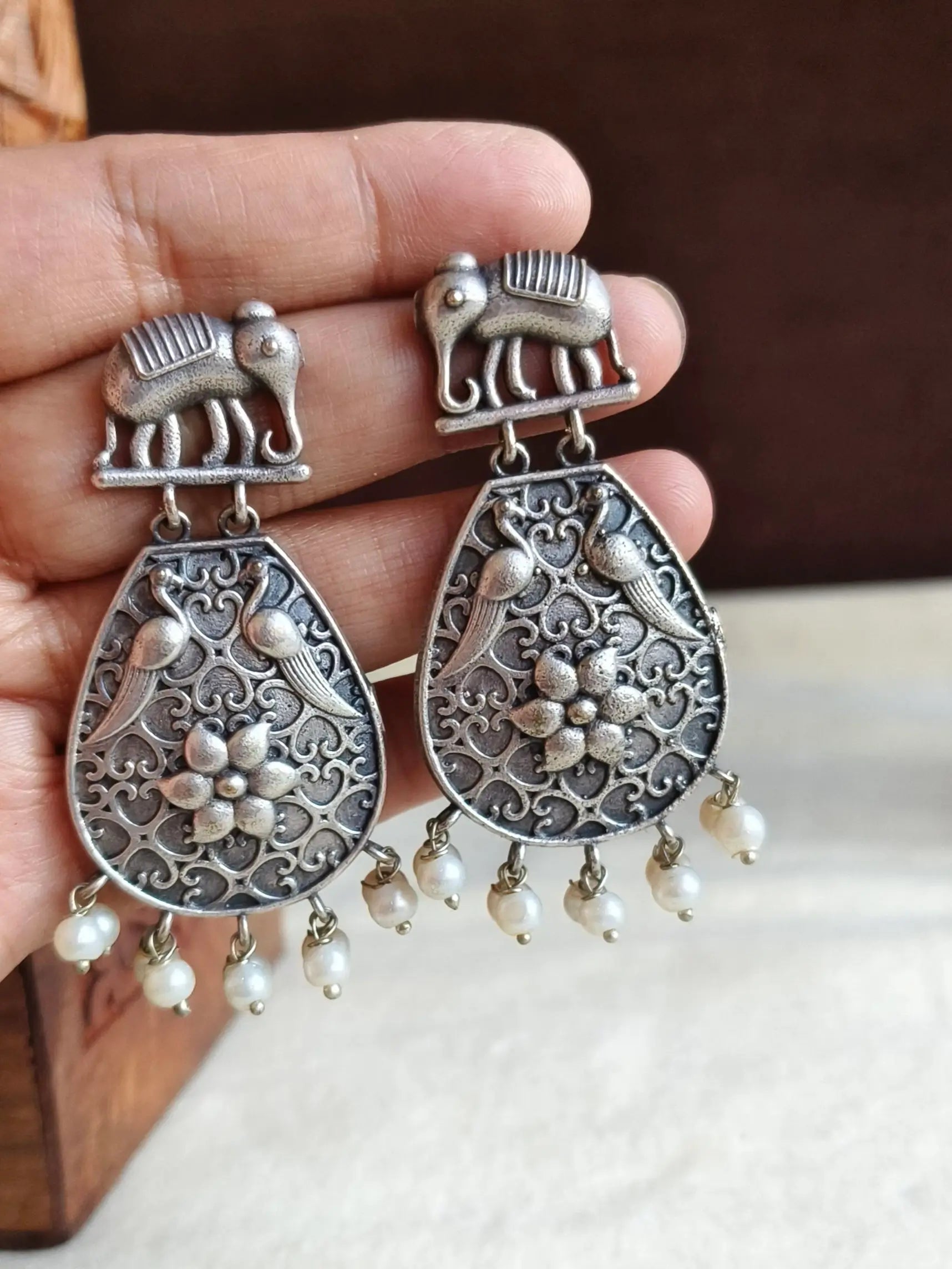 Antique 925 Silver Elephant Dangler Earrings | Sarichka