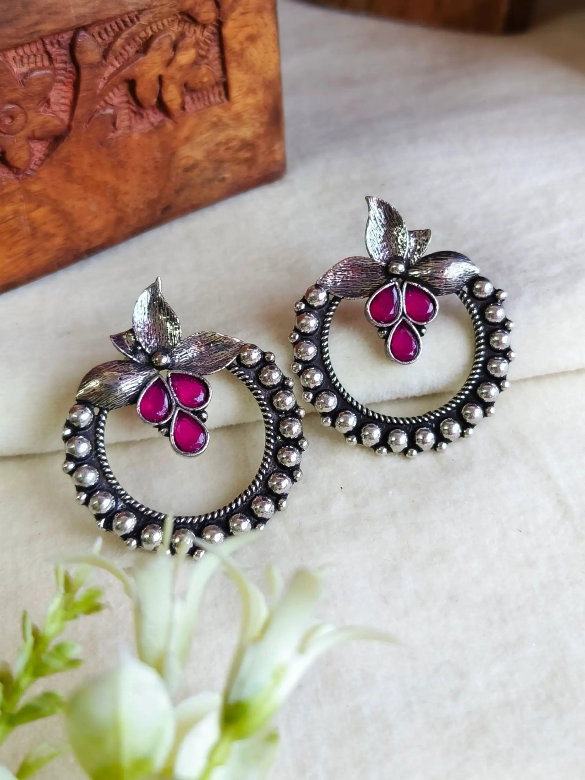 Oxidised Floral Stud Earrings for Women | Sarichka