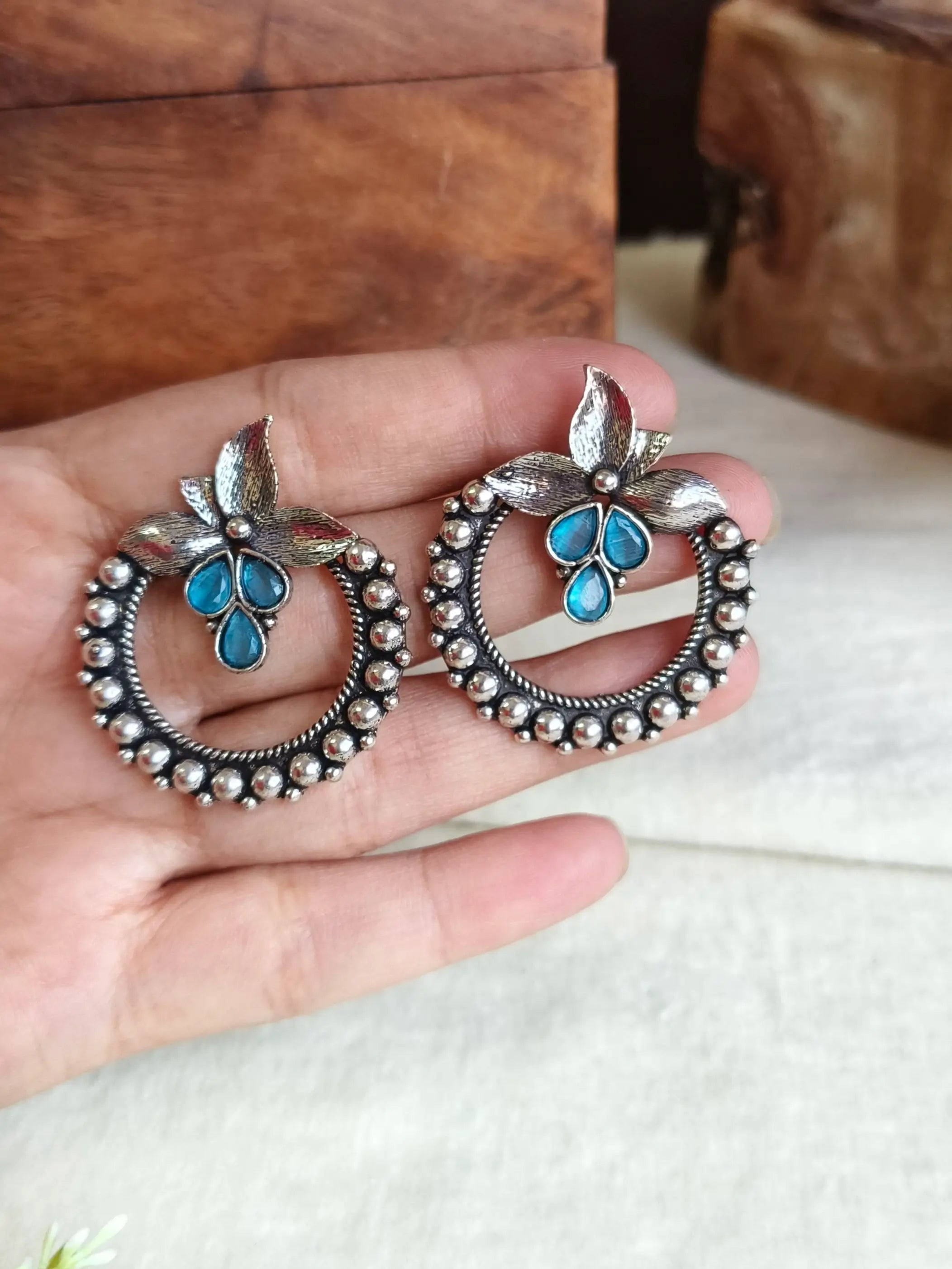 Oxidised Floral Stud Earrings for Women | Sarichka