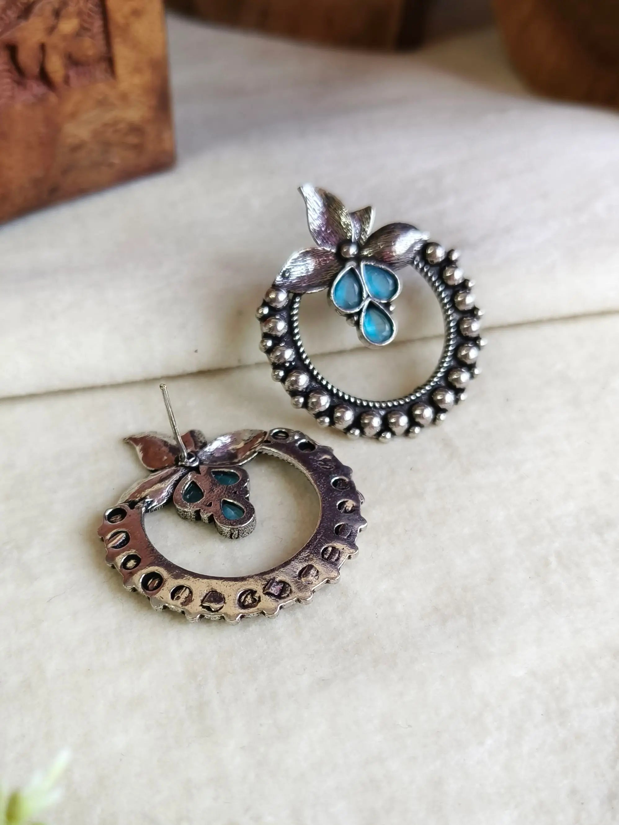 Oxidised Floral Stud Earrings for Women | Sarichka