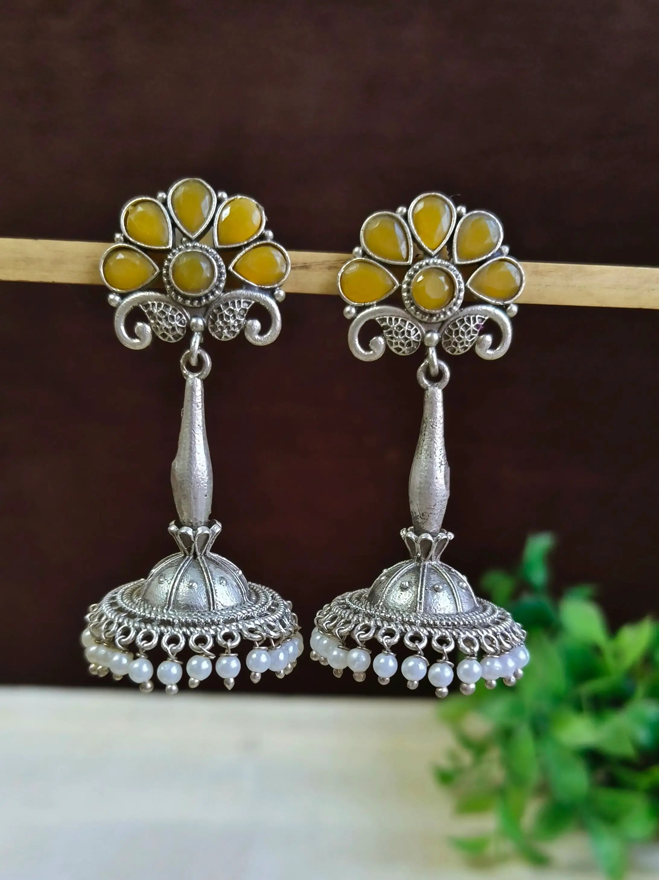 Antique Silver Pearl Jhumka Earrings | Sarichka Fashion