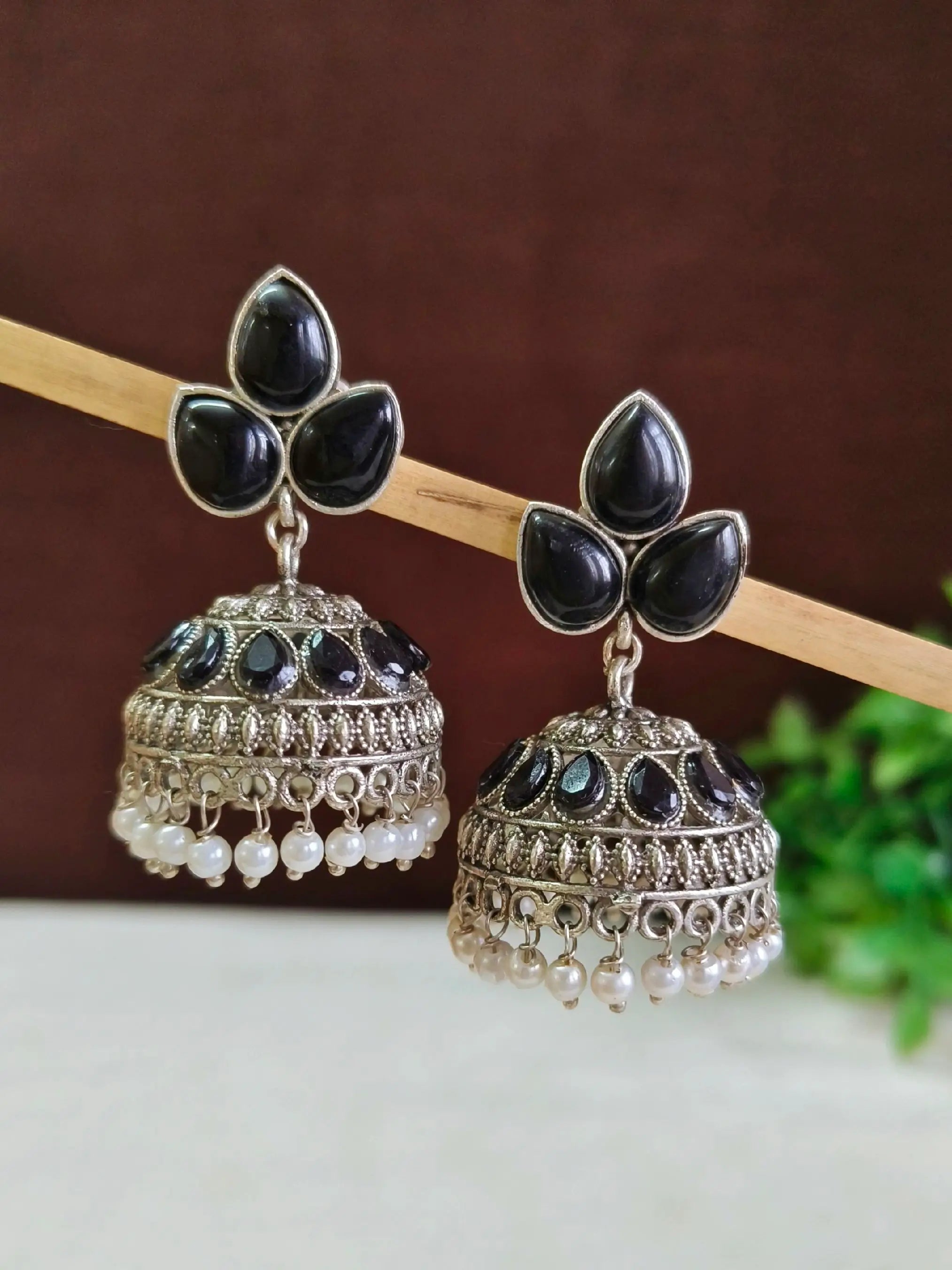 Navratri Oxidised Jhumkas with Beads | Sarichka Fashion