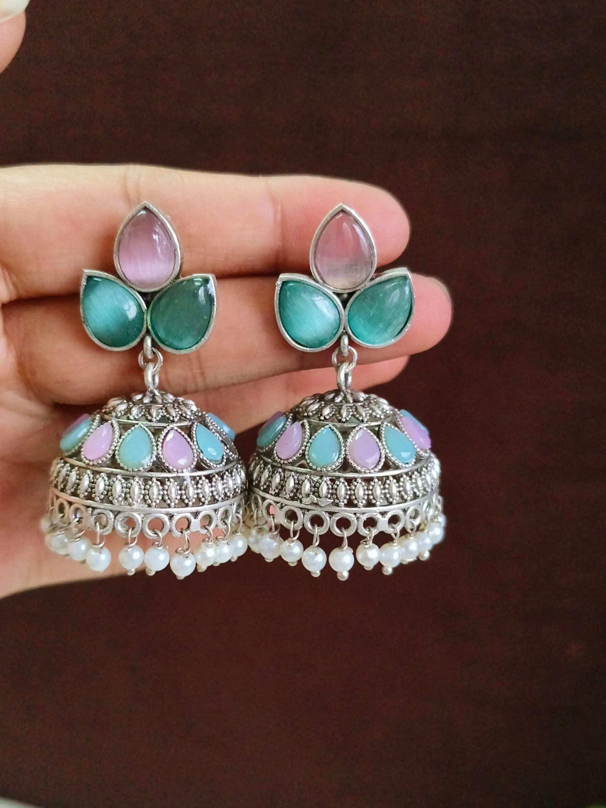 Navratri Oxidised Jhumkas with Beads | Sarichka Fashion